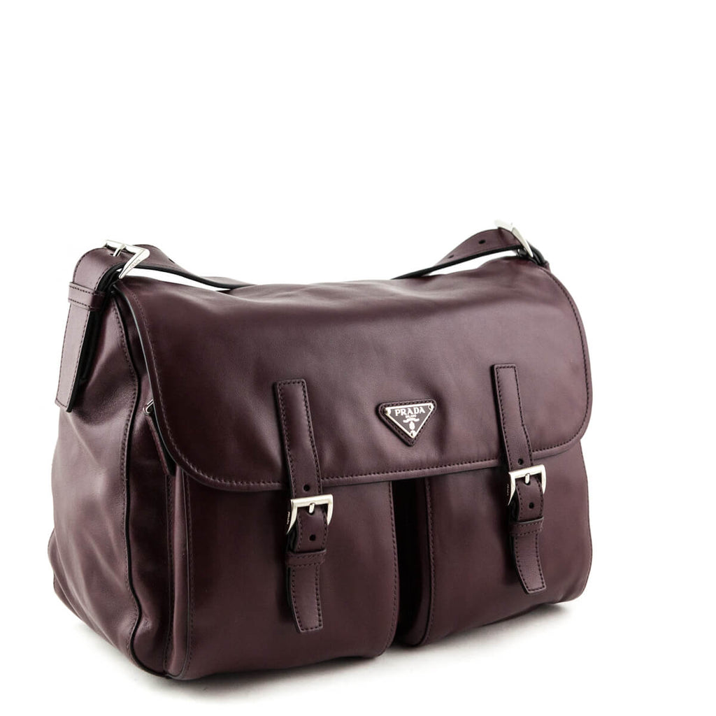 Prada Granato Soft Calfskin Pattina Messenger Bag