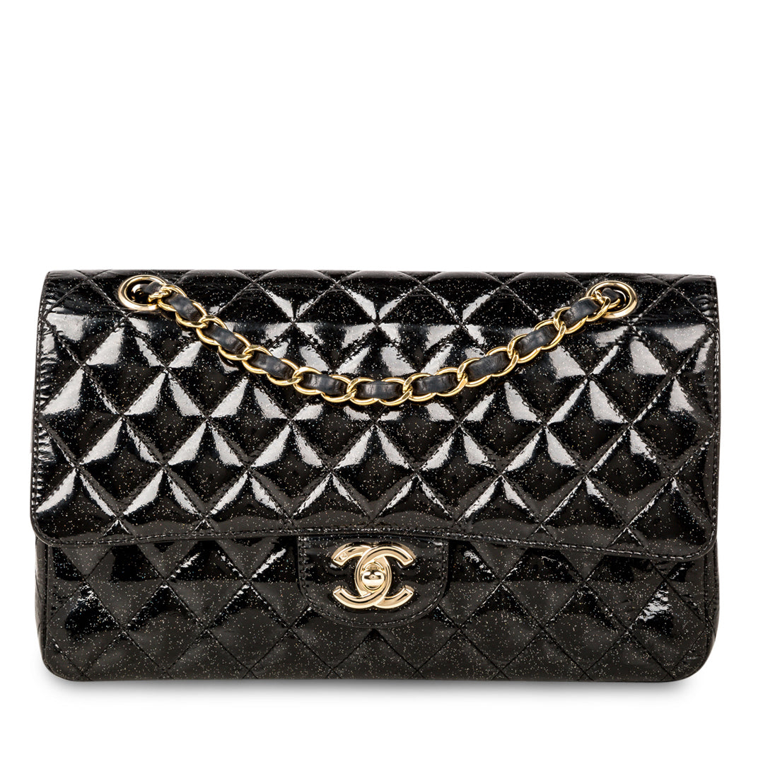 Chanel Classic Flap Bag - Medium - Patent Black Glitter