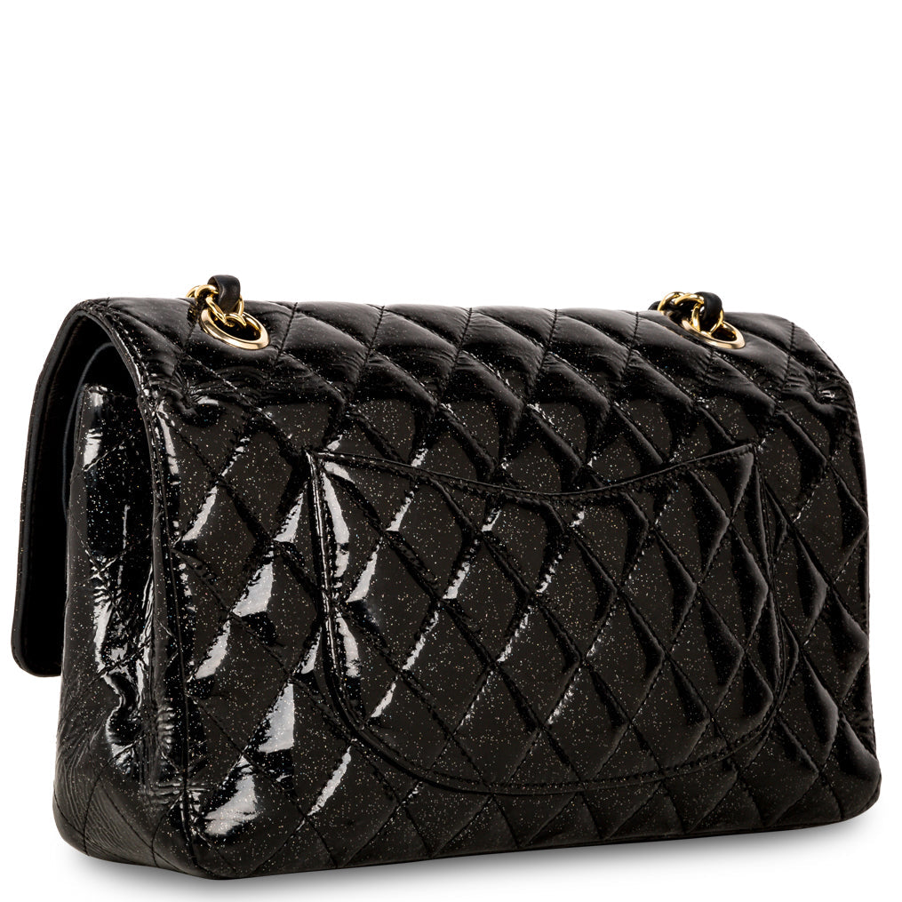 Chanel Classic Flap Bag - Medium - Patent Black Glitter