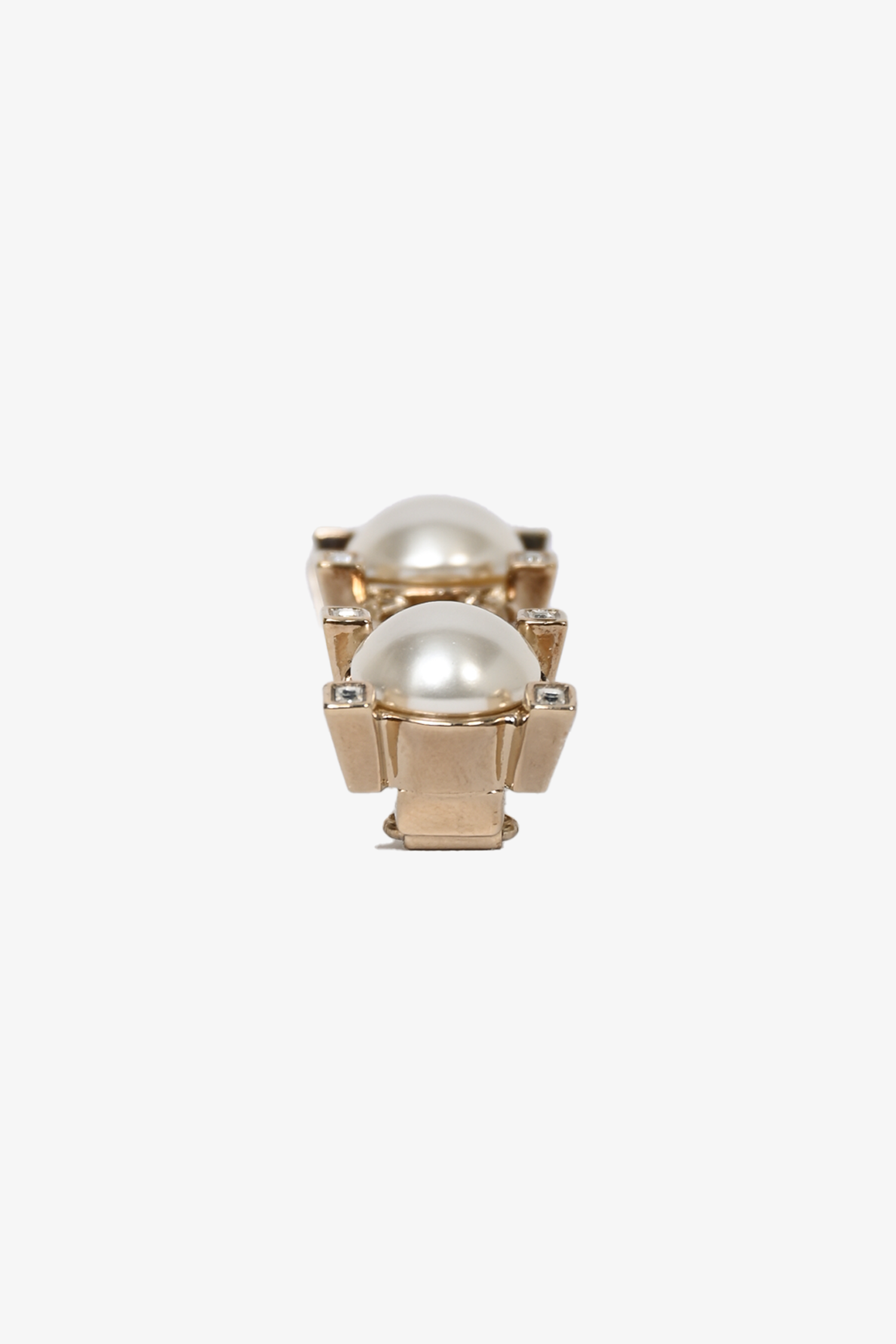 Pre-Loved Chanel™ 2021 Gold tone Faux Pearl Crystal Embellished Hair Clip