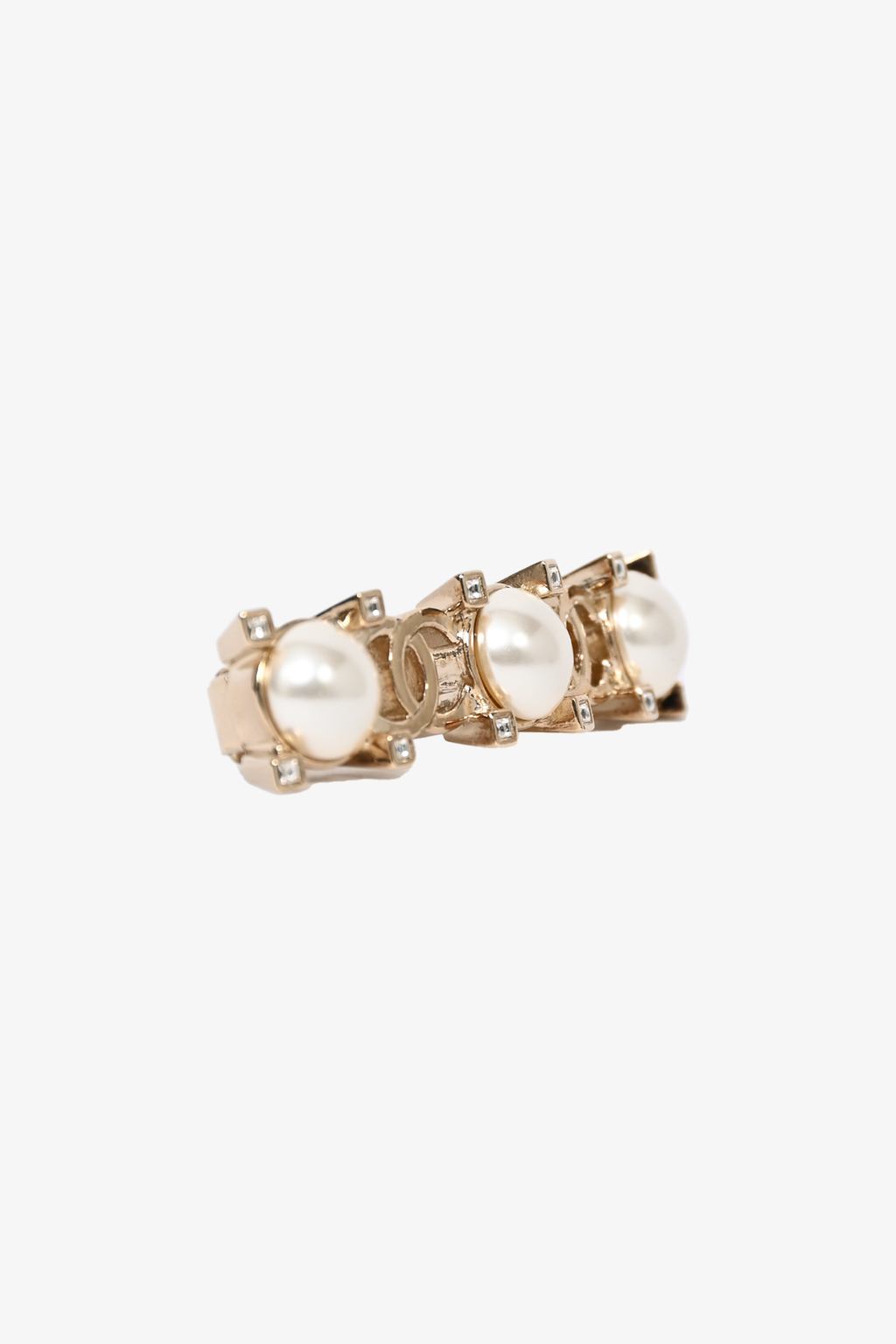 Pre-Loved Chanel™ 2021 Gold tone Faux Pearl Crystal Embellished Hair Clip