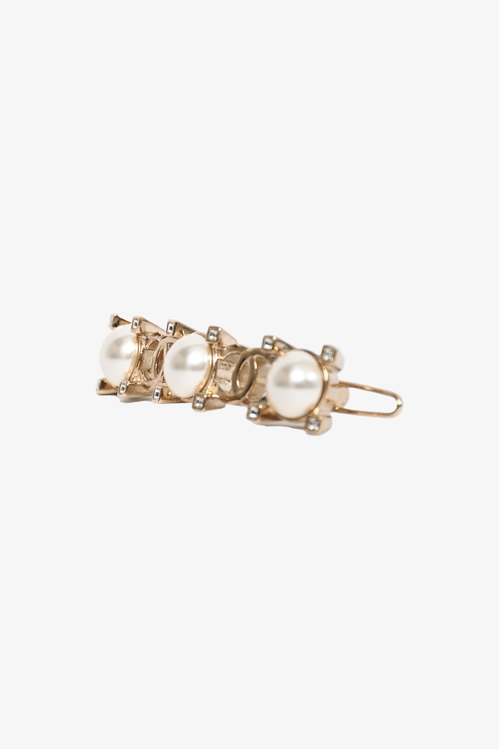 Pre-Loved Chanel™ 2021 Gold tone Faux Pearl Crystal Embellished Hair Clip