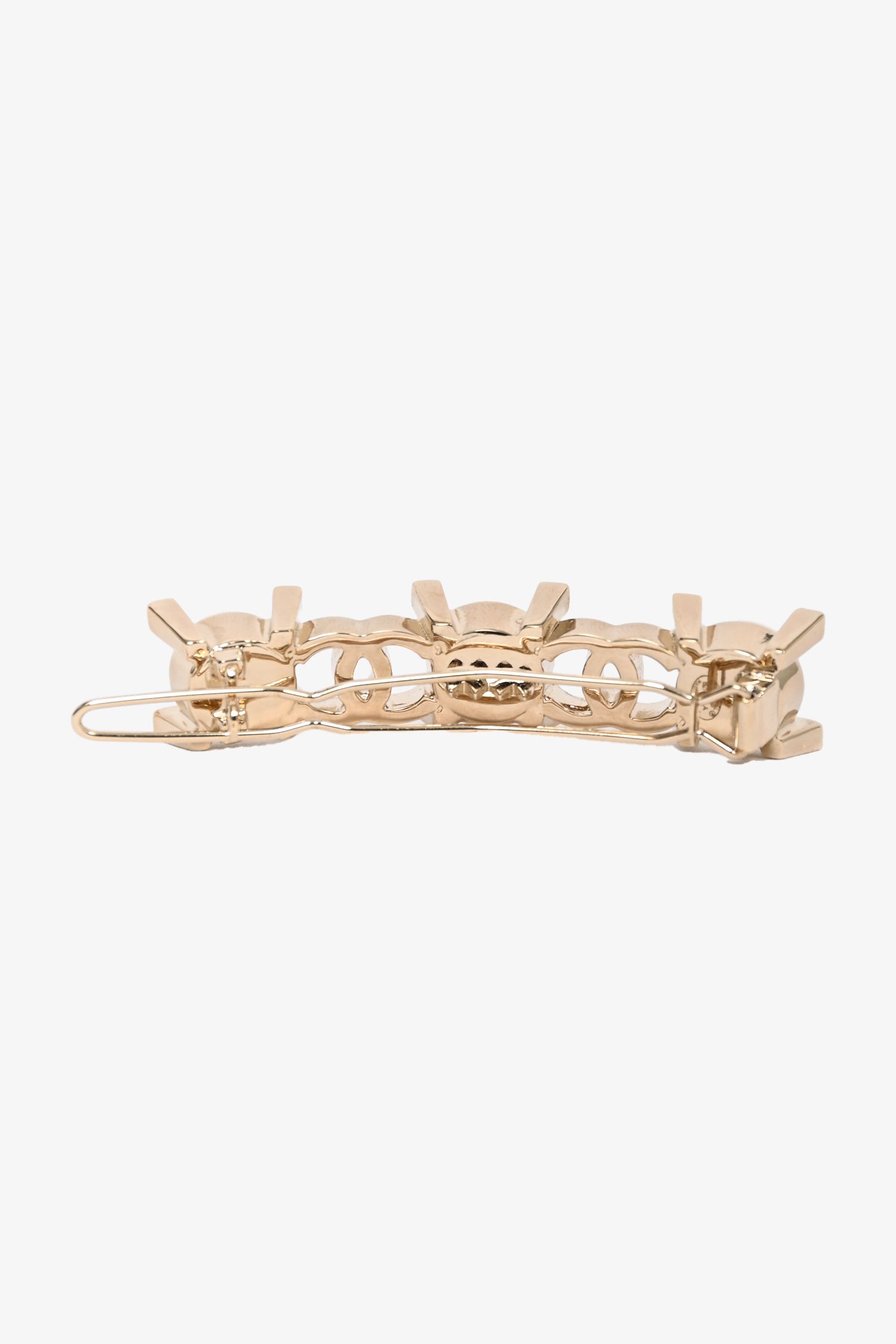 Pre-Loved Chanel™ 2021 Gold tone Faux Pearl Crystal Embellished Hair Clip