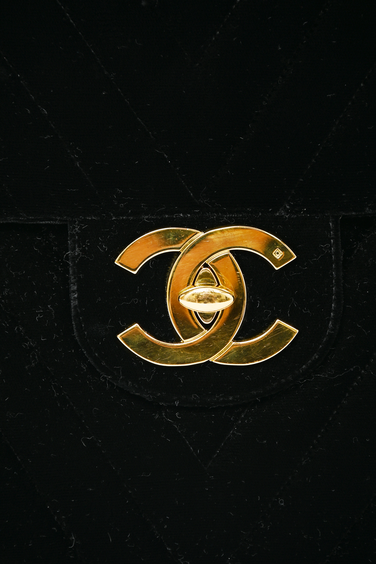 Pre-loved Chanel™ Black Velvet Chevron Quilted Jumbo XL Maxi Flap
