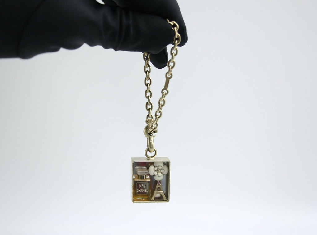 Chanel Vintage 06C Enamel + Metal + Resin White Camellia Handbag Charm Keychain