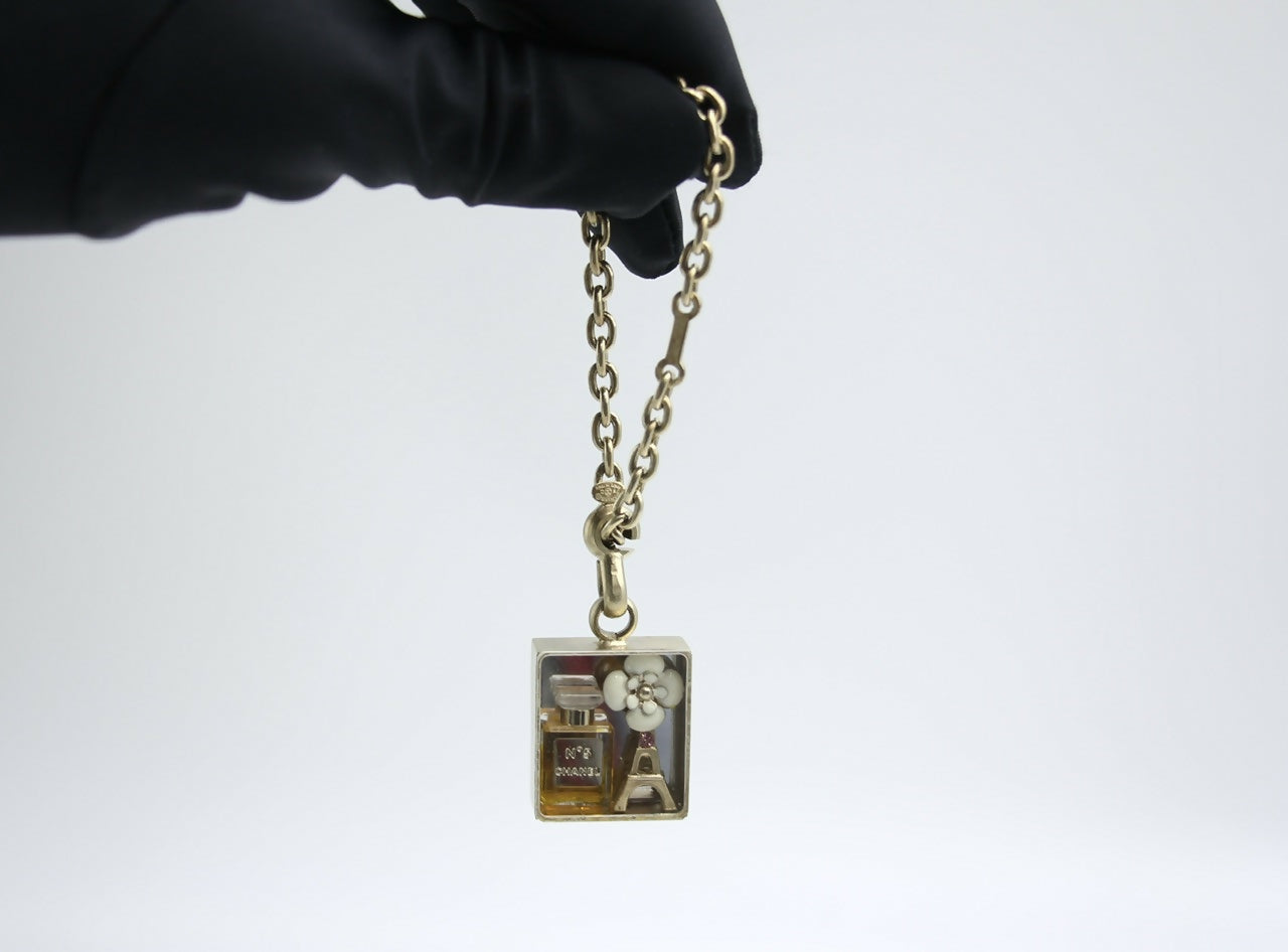 Chanel Vintage 06C Enamel + Metal + Resin White Camellia Handbag Charm Keychain