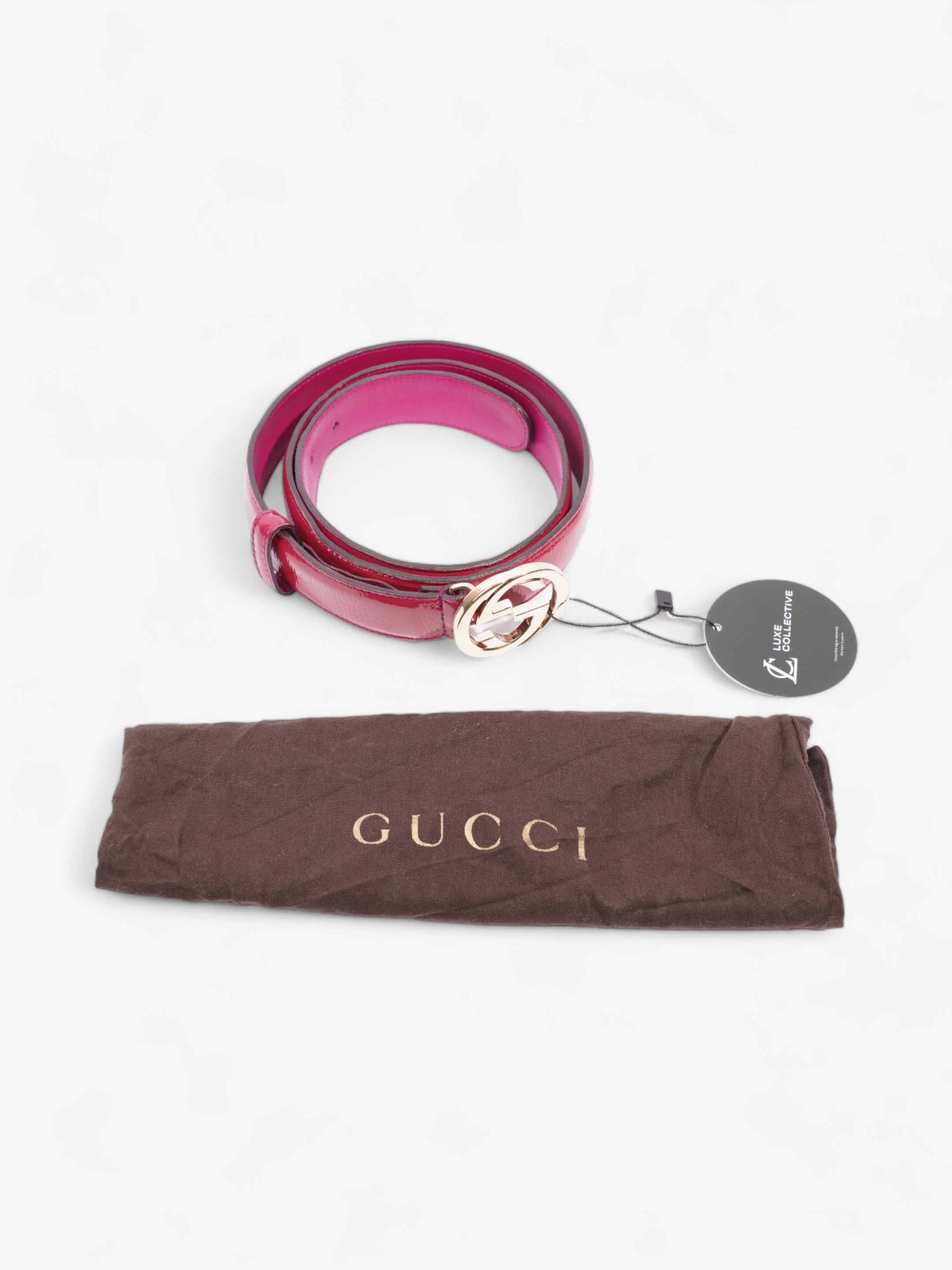 Gucci Interlocking G Belt Pink Patent Leather 95cm 38mm