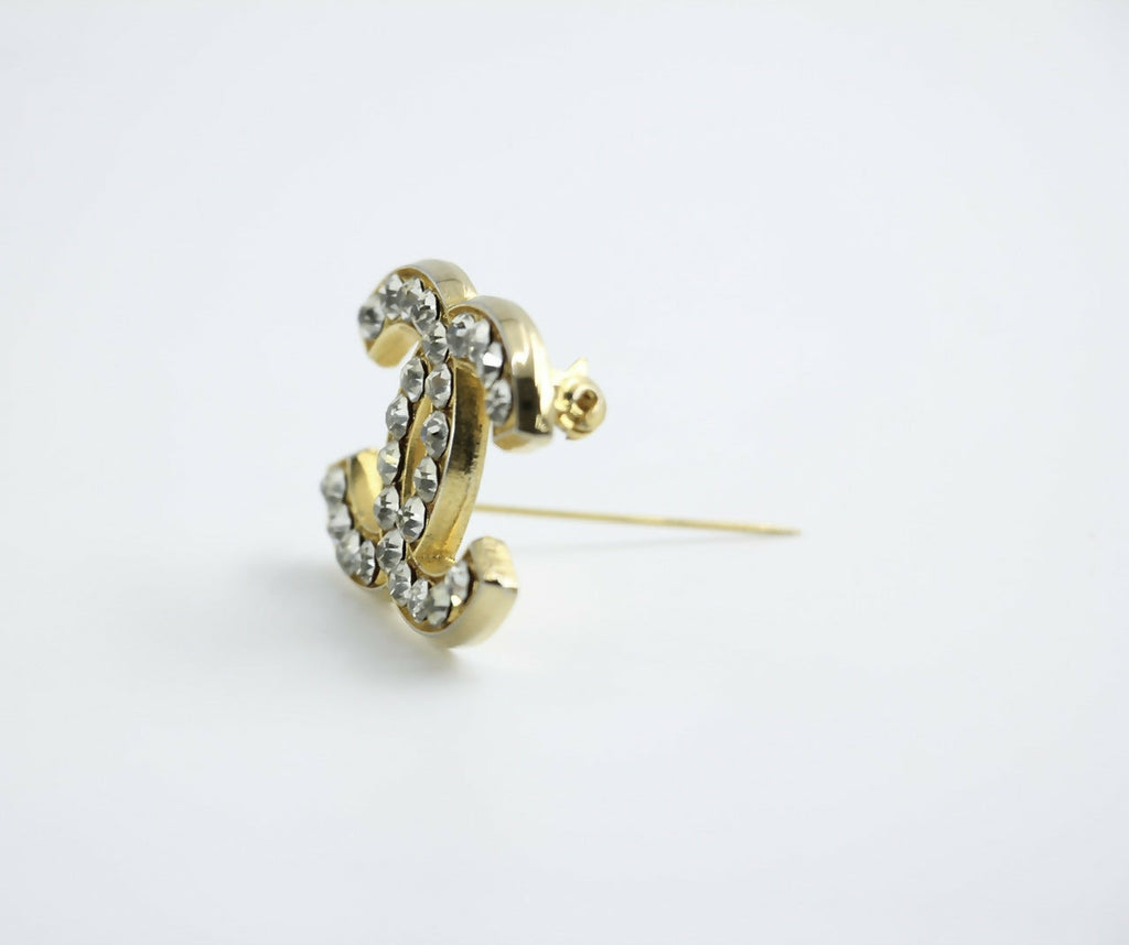 Chanel Vintage 1954-71 Rhinestone Gold-plated CC Logo Brooch