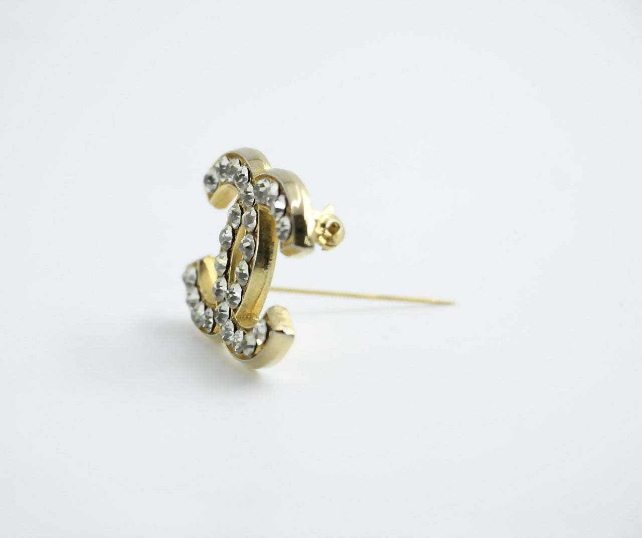 Chanel Vintage 1954-71 Rhinestone Gold-plated CC Logo Brooch