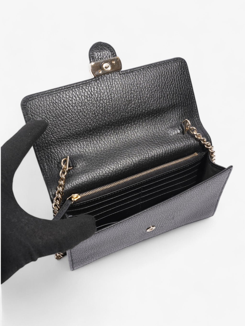 Gucci Dollar Interlocking G Chain Wallet Black Calfskin Leather