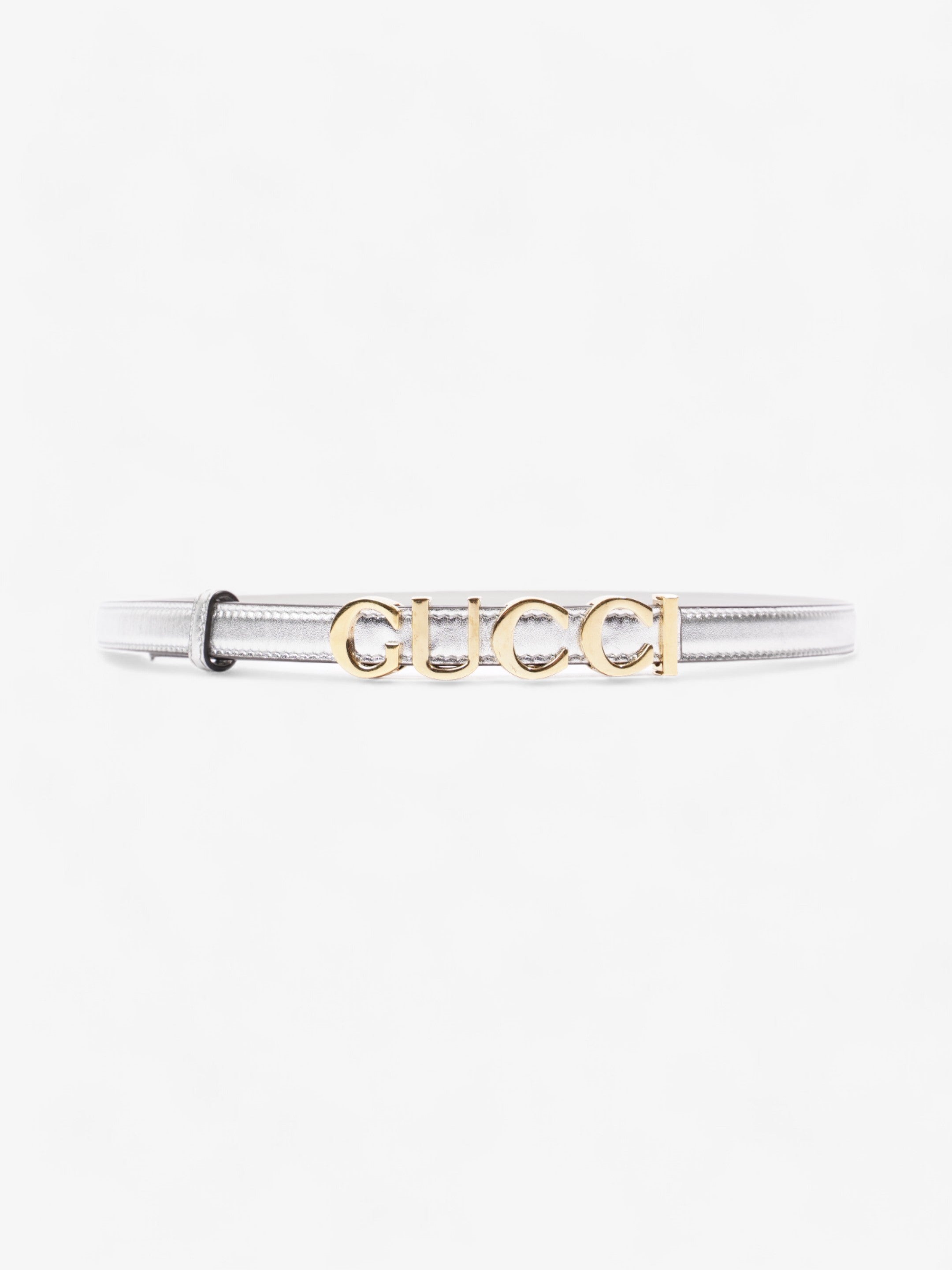 Gucci Buckle Thin Belt Silver Leather 85cm / 34"
