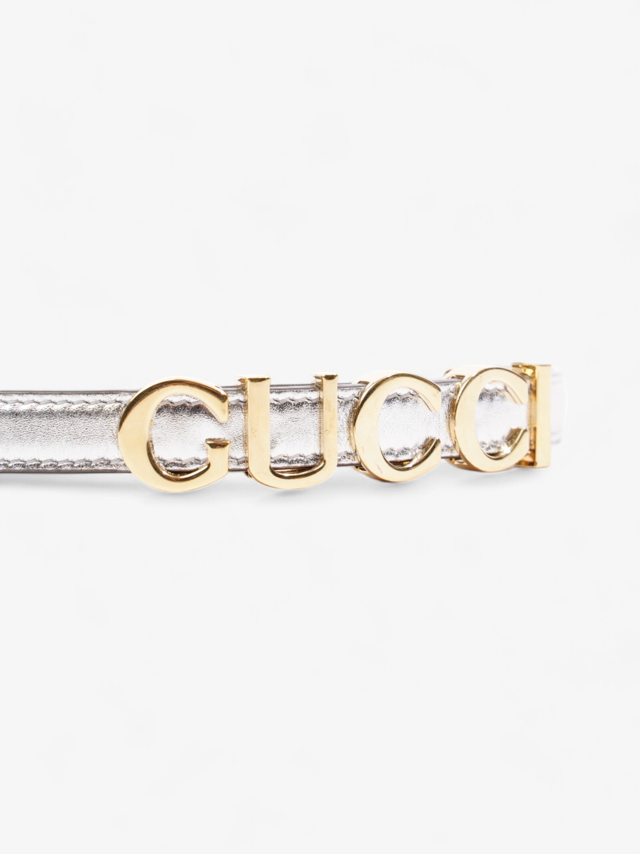 Gucci Buckle Thin Belt Silver Leather 85cm / 34"