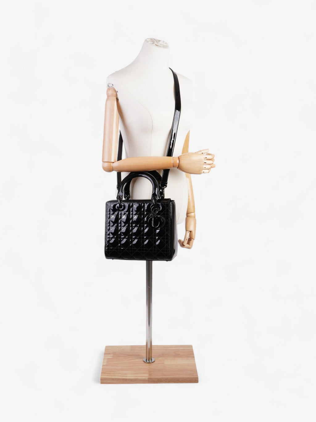 Christian Dior Lady Dior Black Patent Leather Medium