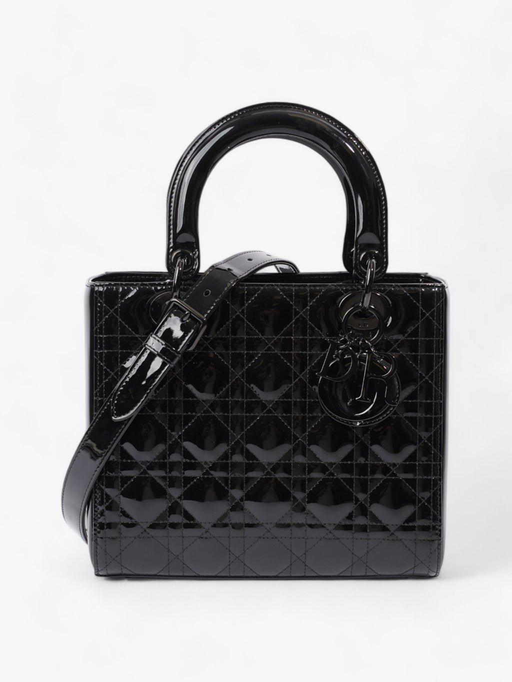 Christian Dior Lady Dior Black Patent Leather Medium