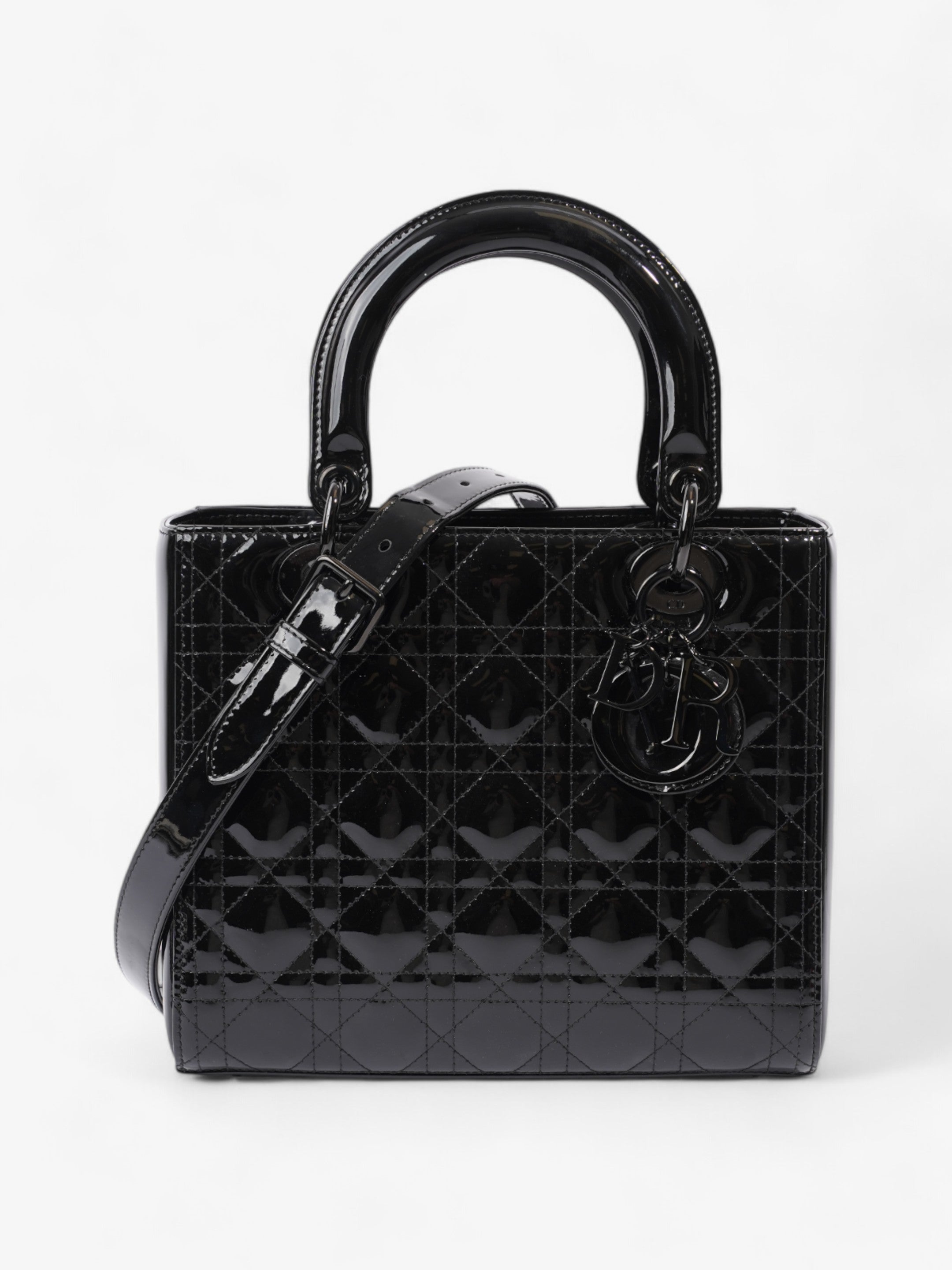 Christian Dior Lady Dior Black Patent Leather Medium