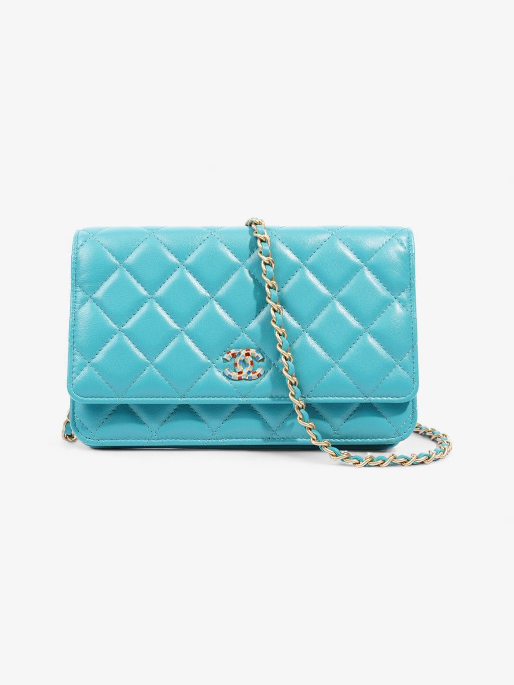Chanel Classic Wallet on Chain Turquoise Blue  Lambskin Leather