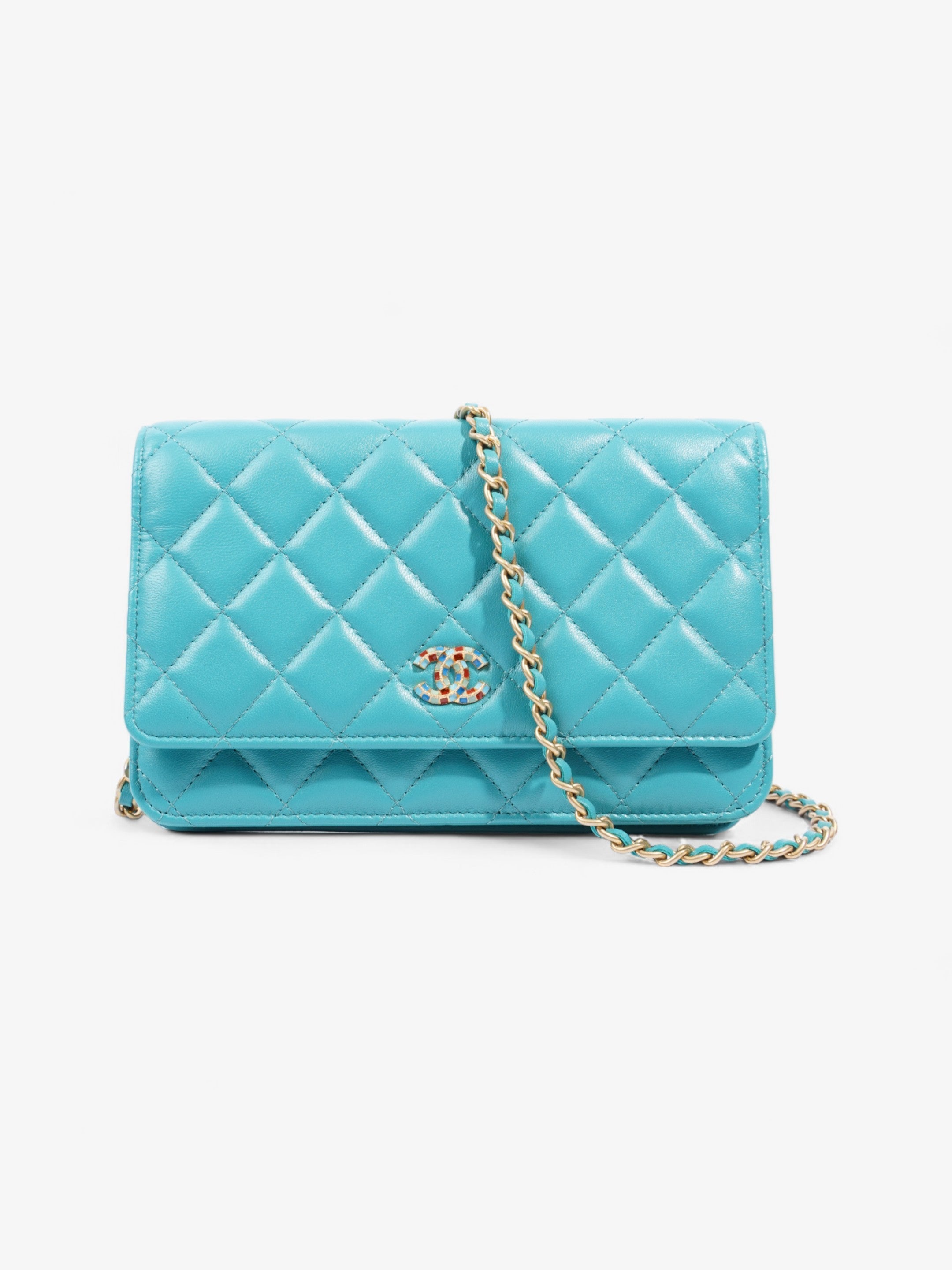 Chanel Classic Wallet on Chain Turquoise Blue  Lambskin Leather