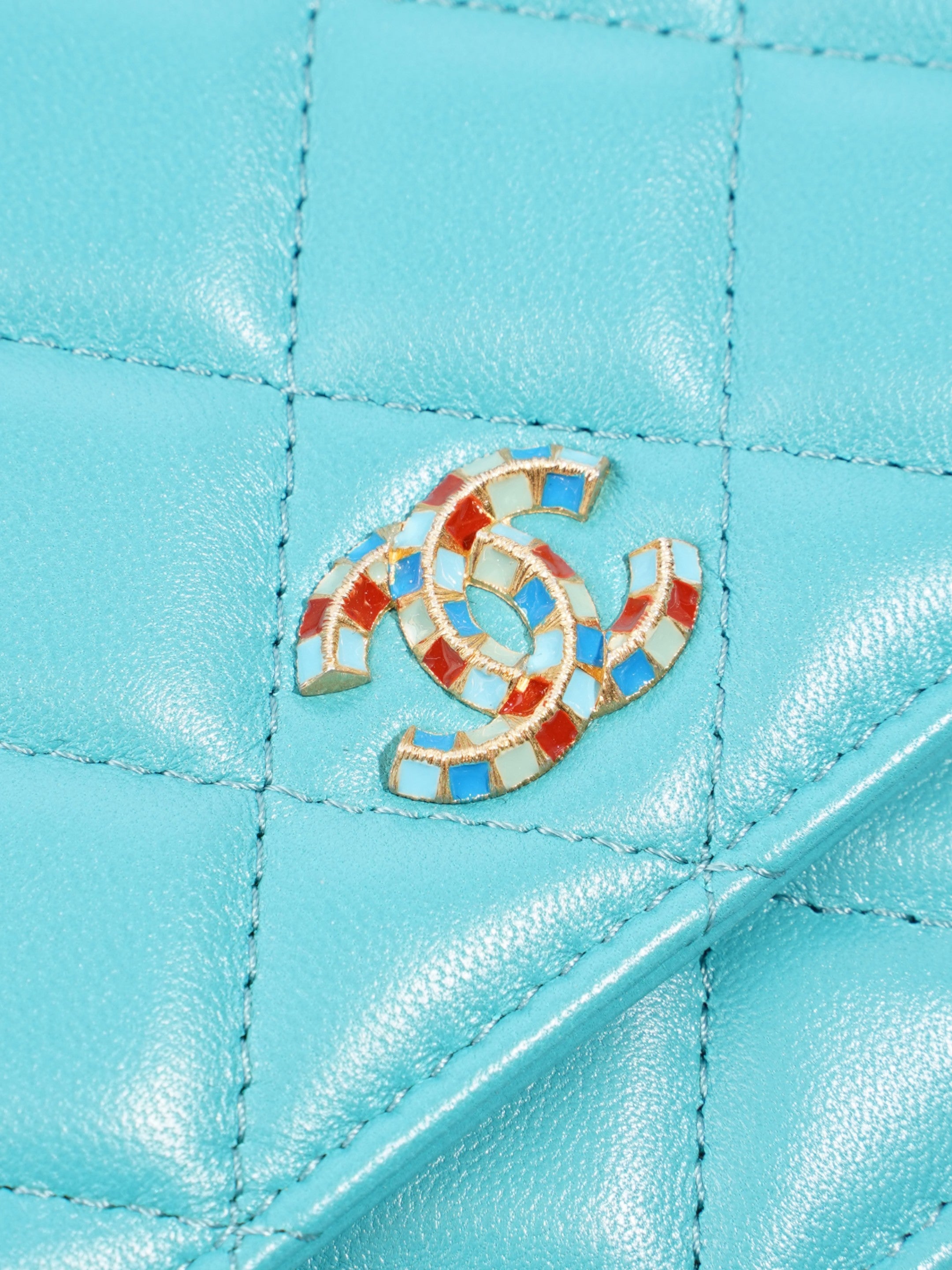 Chanel Classic Wallet on Chain Turquoise Blue  Lambskin Leather