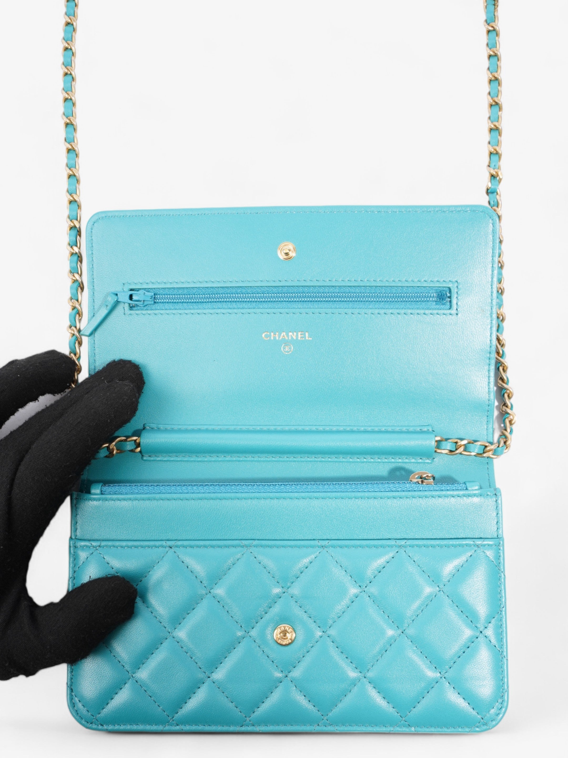 Chanel Classic Wallet on Chain Turquoise Blue  Lambskin Leather