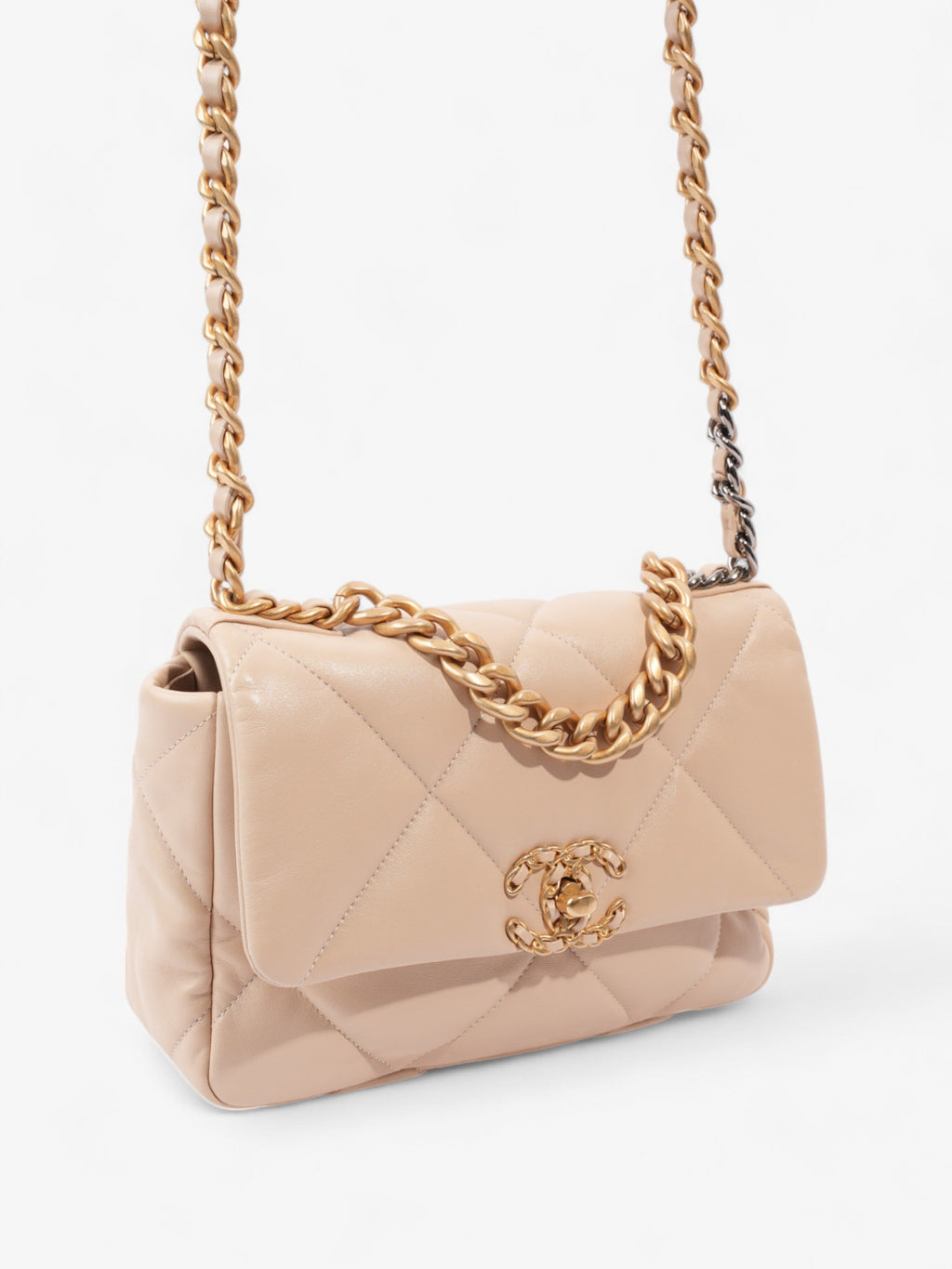 Chanel 19 Flap Beige Lambskin Leather Medium
