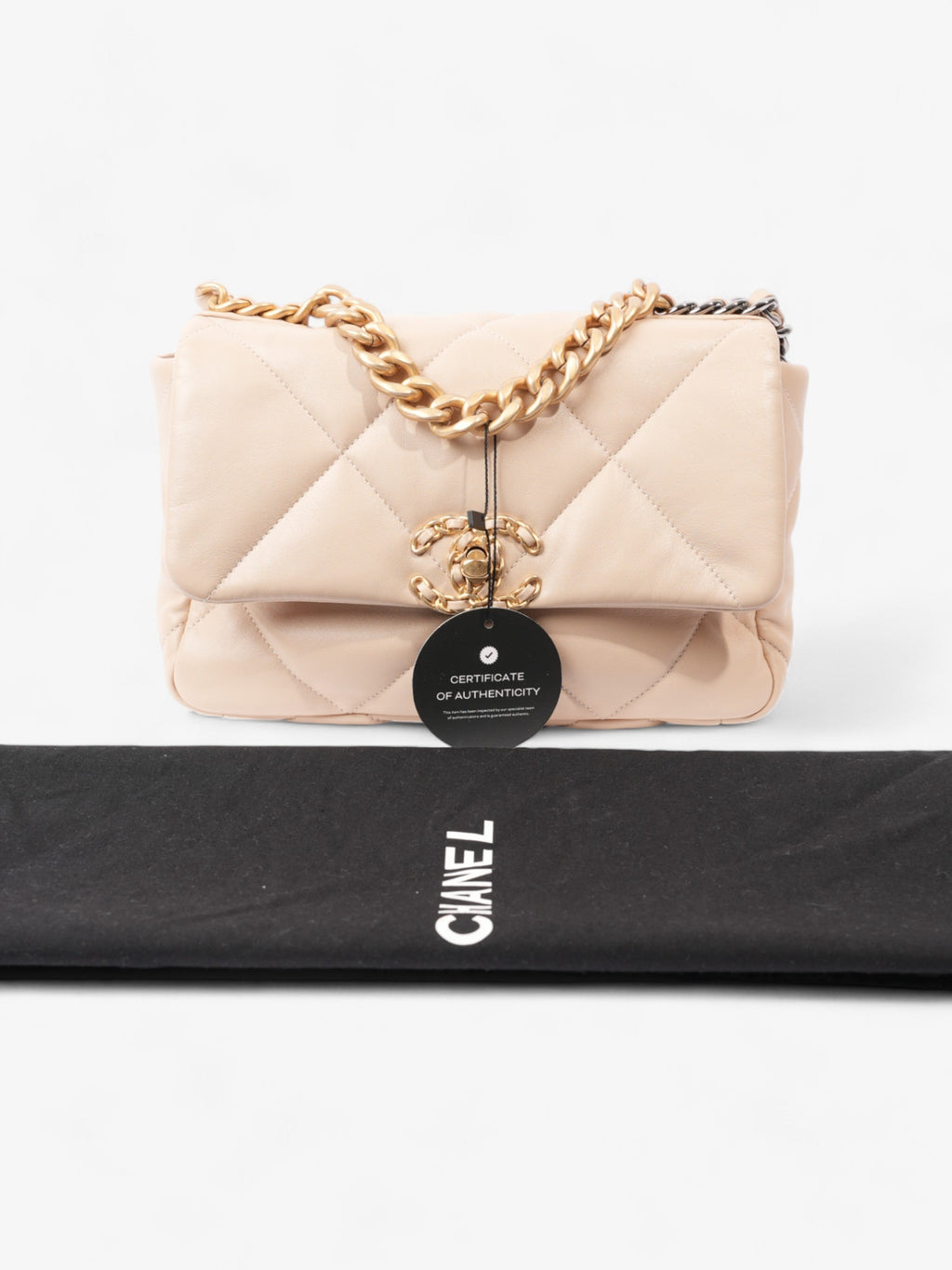 Chanel 19 Flap Beige Lambskin Leather Medium