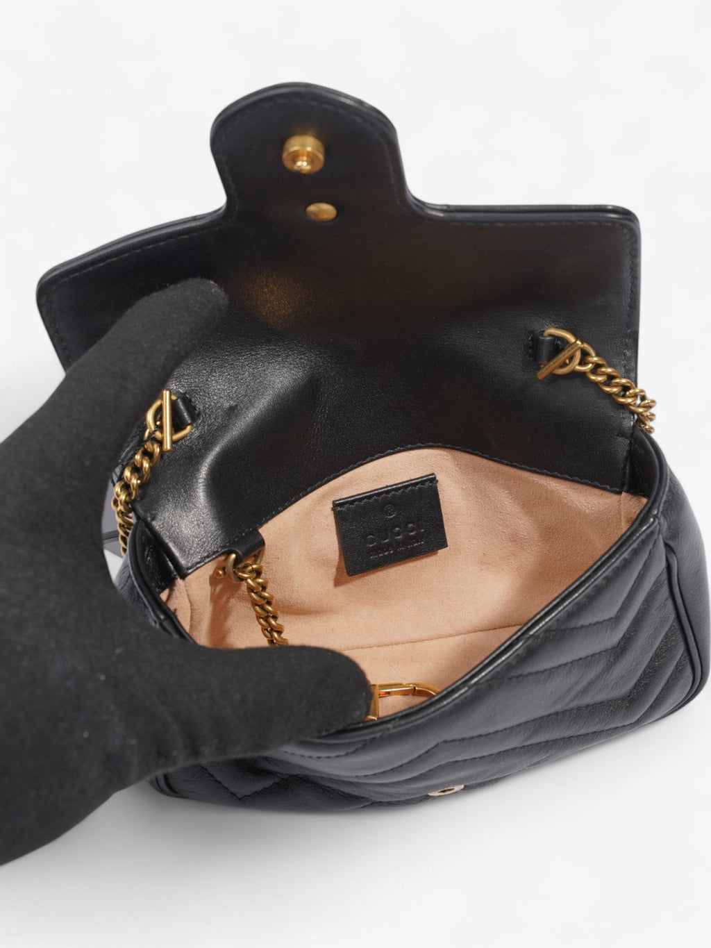 Gucci GG Marmont Black Matelasse Leather Super Mini