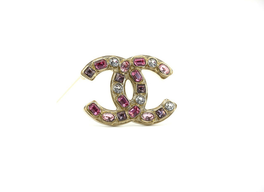 Chanel B19C Rhinestone Pink and Light Pink CC Mark Brooch