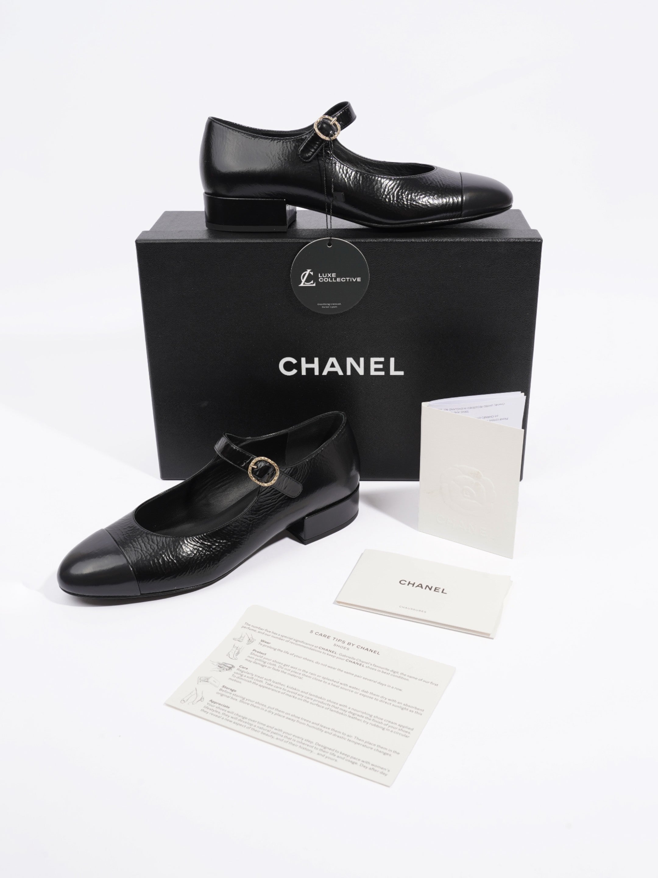 Chanel Chanel Mary Jane Pumps Black / Gold Leather EU 36.5 UK 3.5