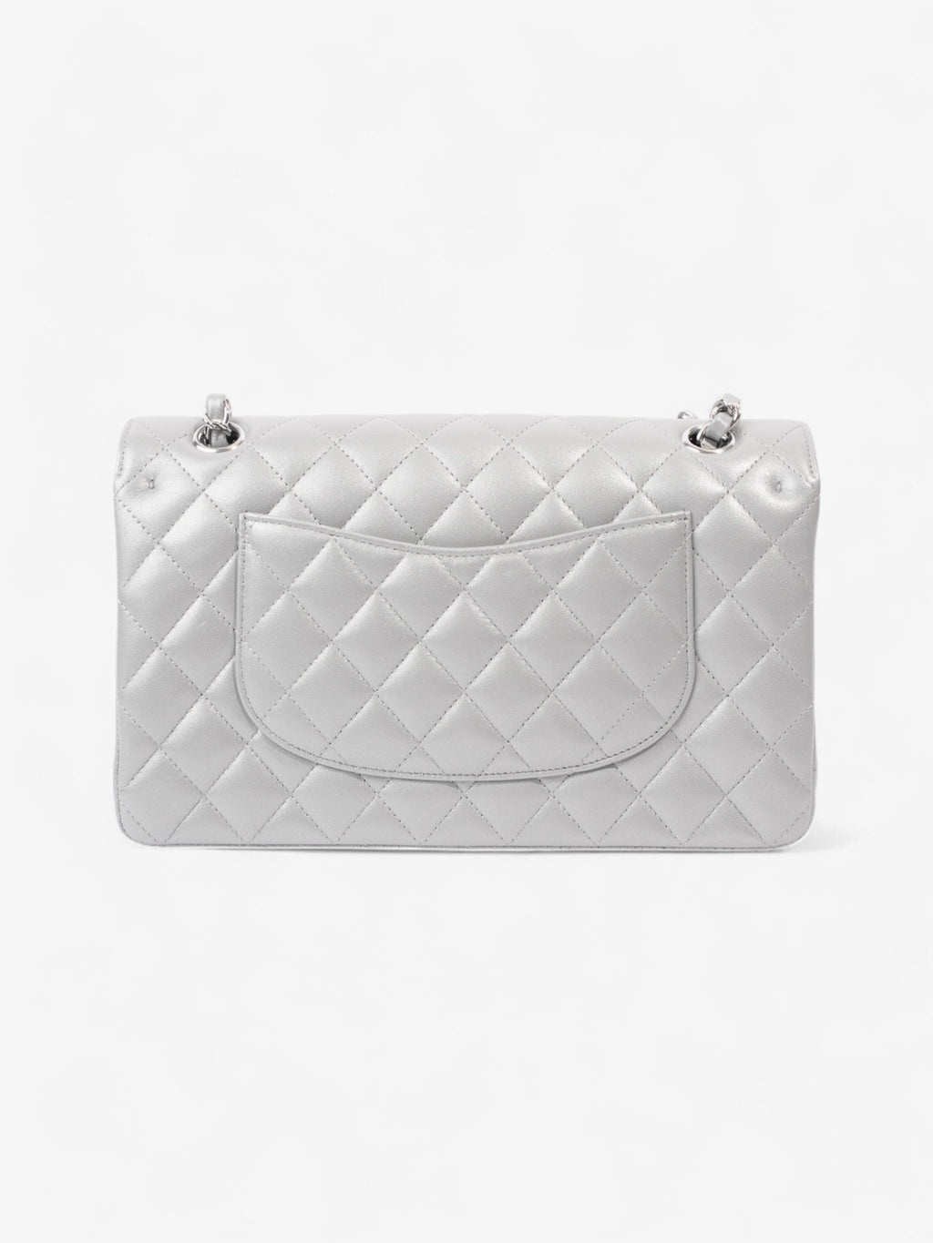 Chanel Classic Double Flap Silver Lambskin Leather Medium