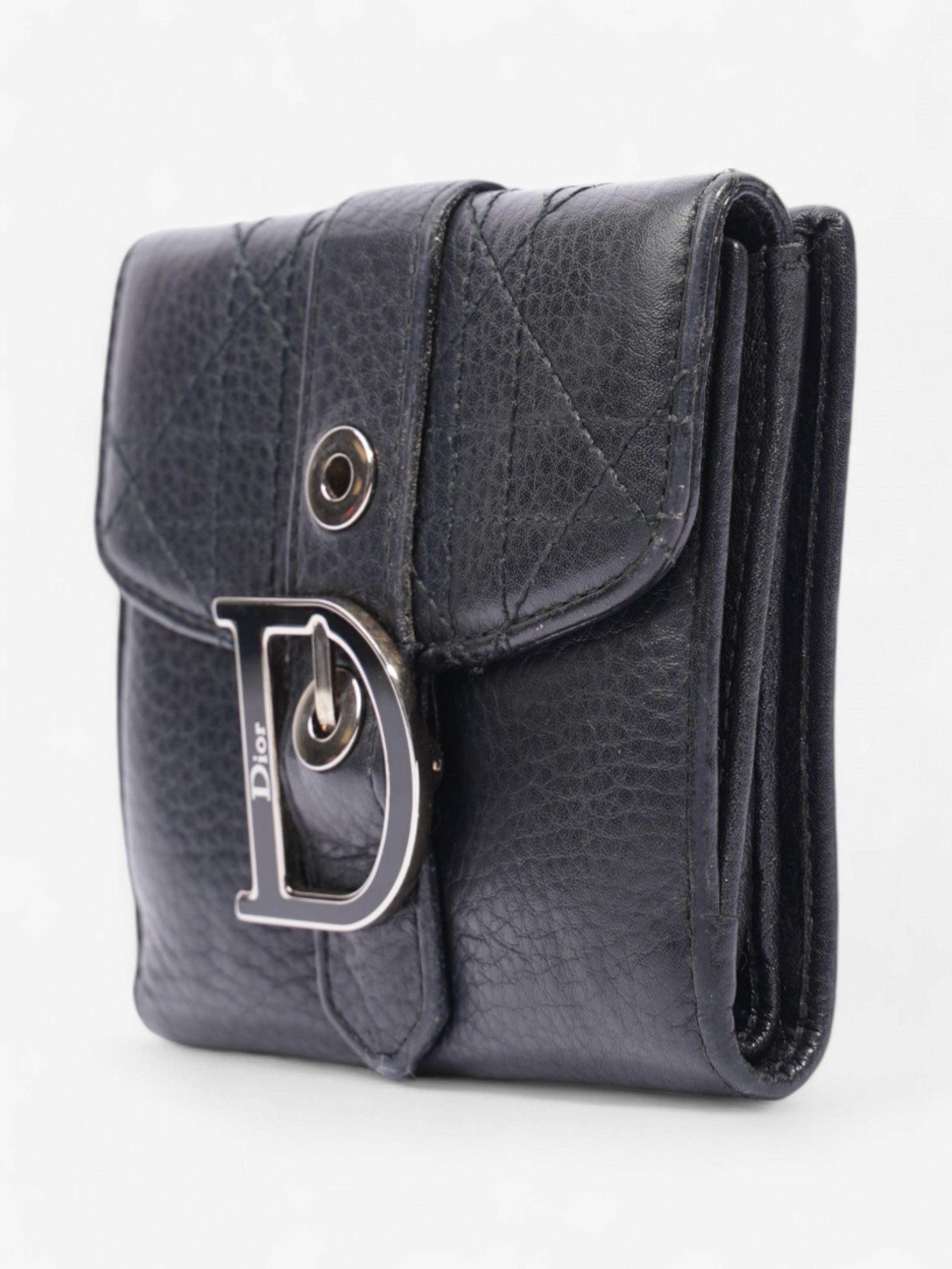 Christian Dior D Charm Purse Black Leather