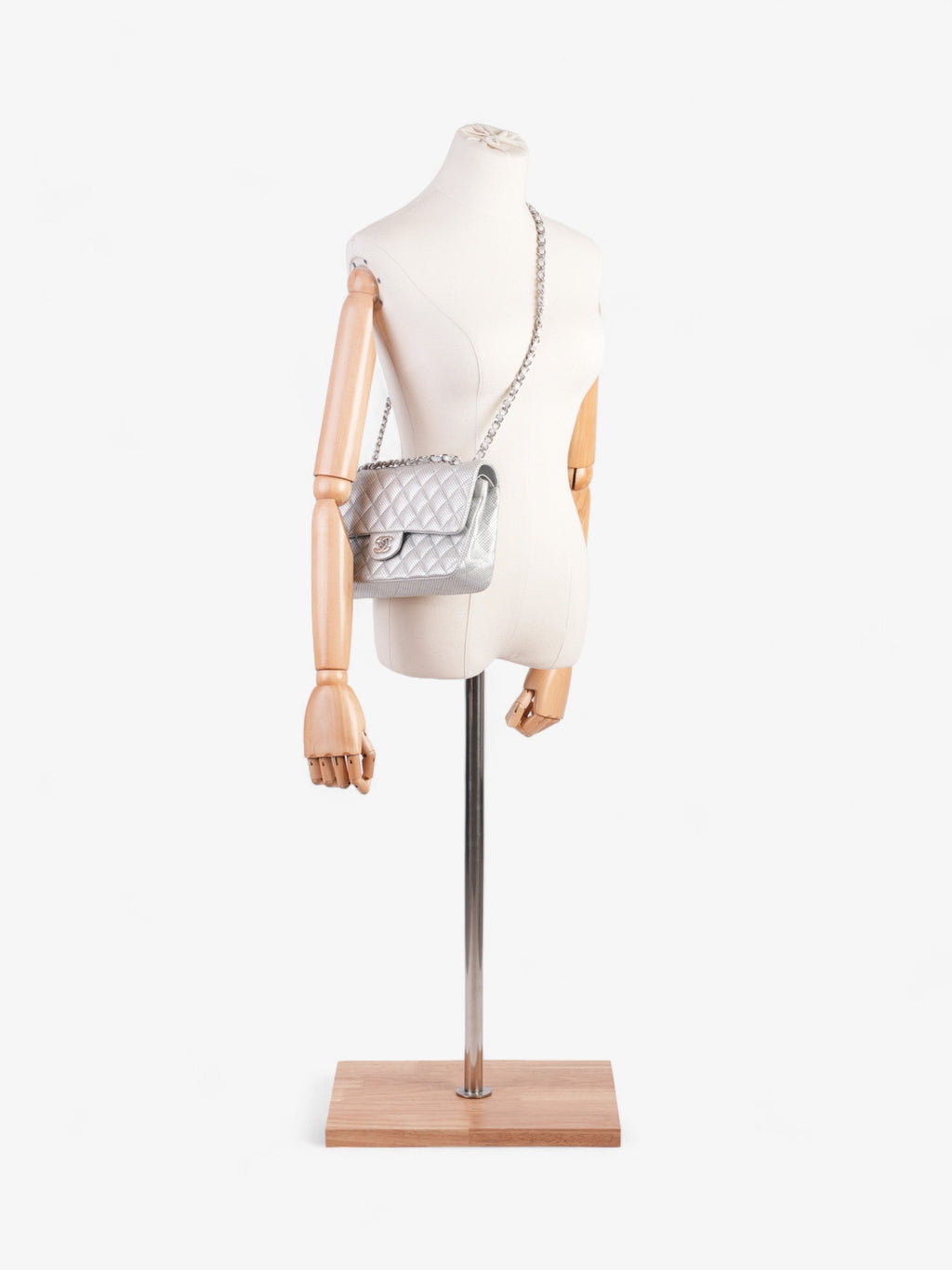 Chanel Classic Double Flap Silver Calfskin Leather Medium