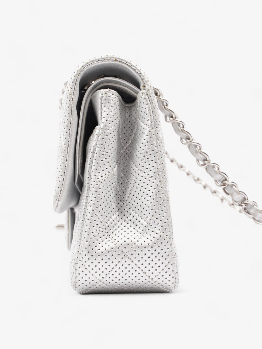 Chanel Classic Double Flap Silver Calfskin Leather Medium