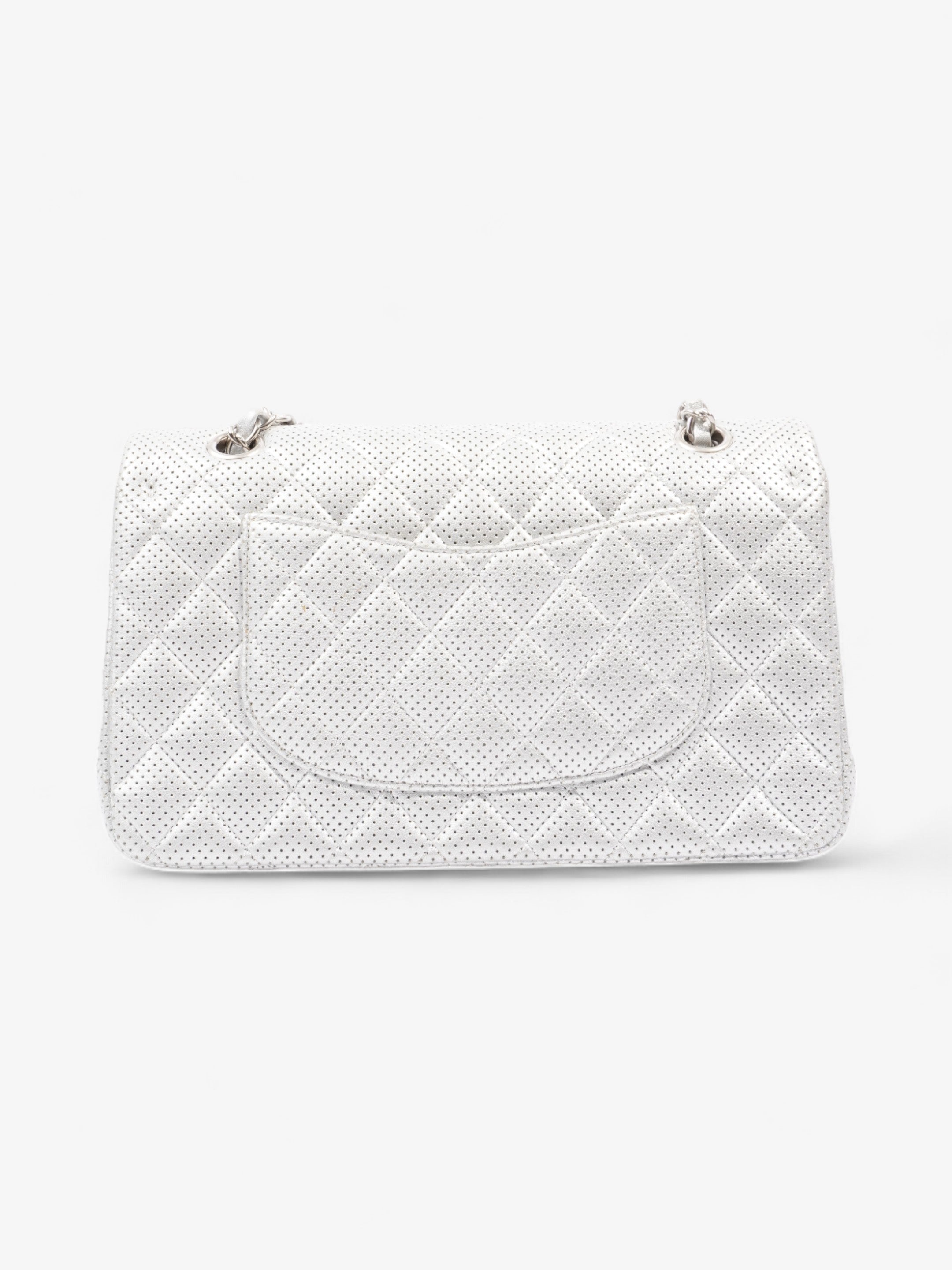 Chanel Classic Double Flap Silver Calfskin Leather Medium