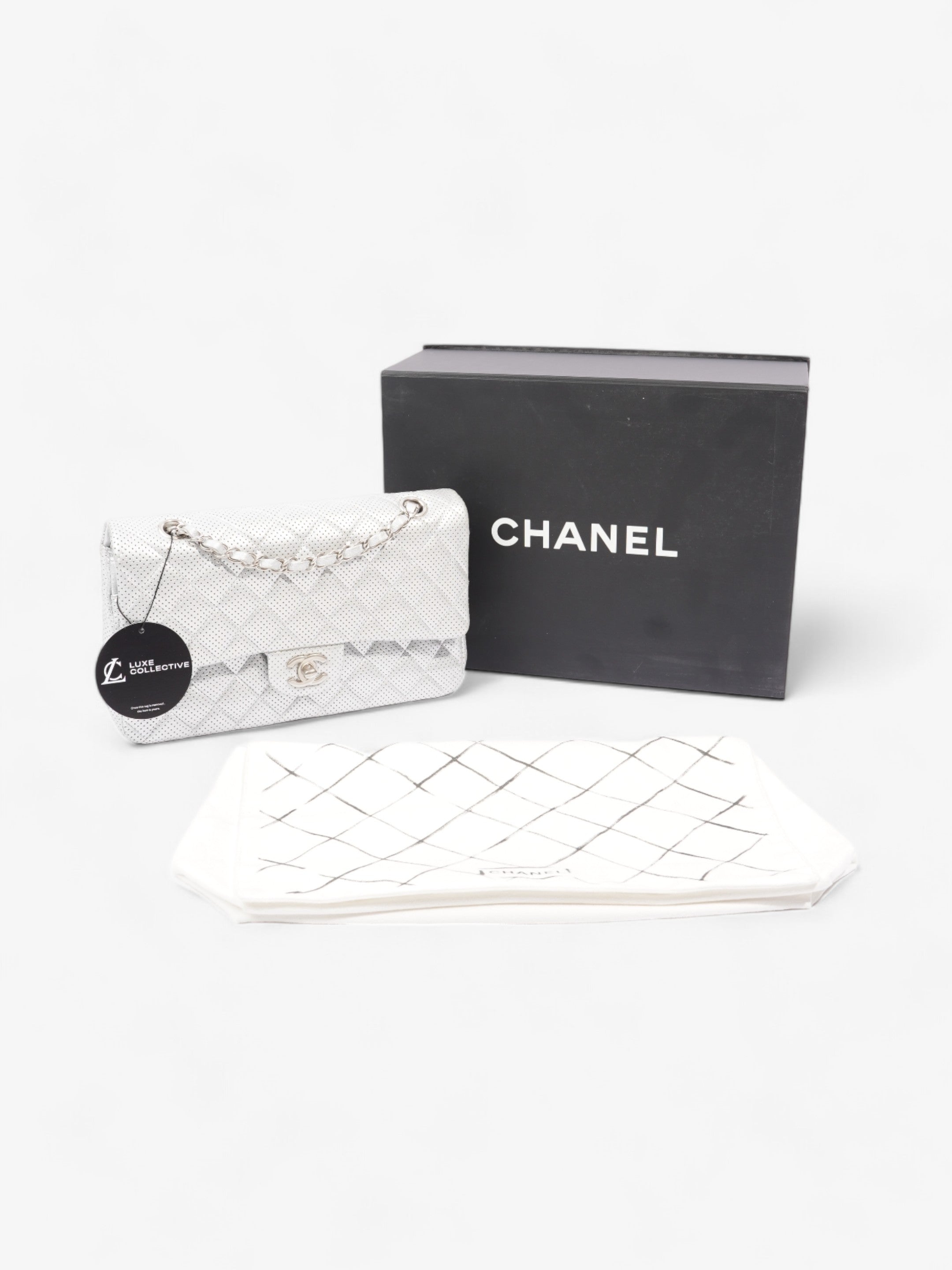Chanel Classic Double Flap Silver Calfskin Leather Medium