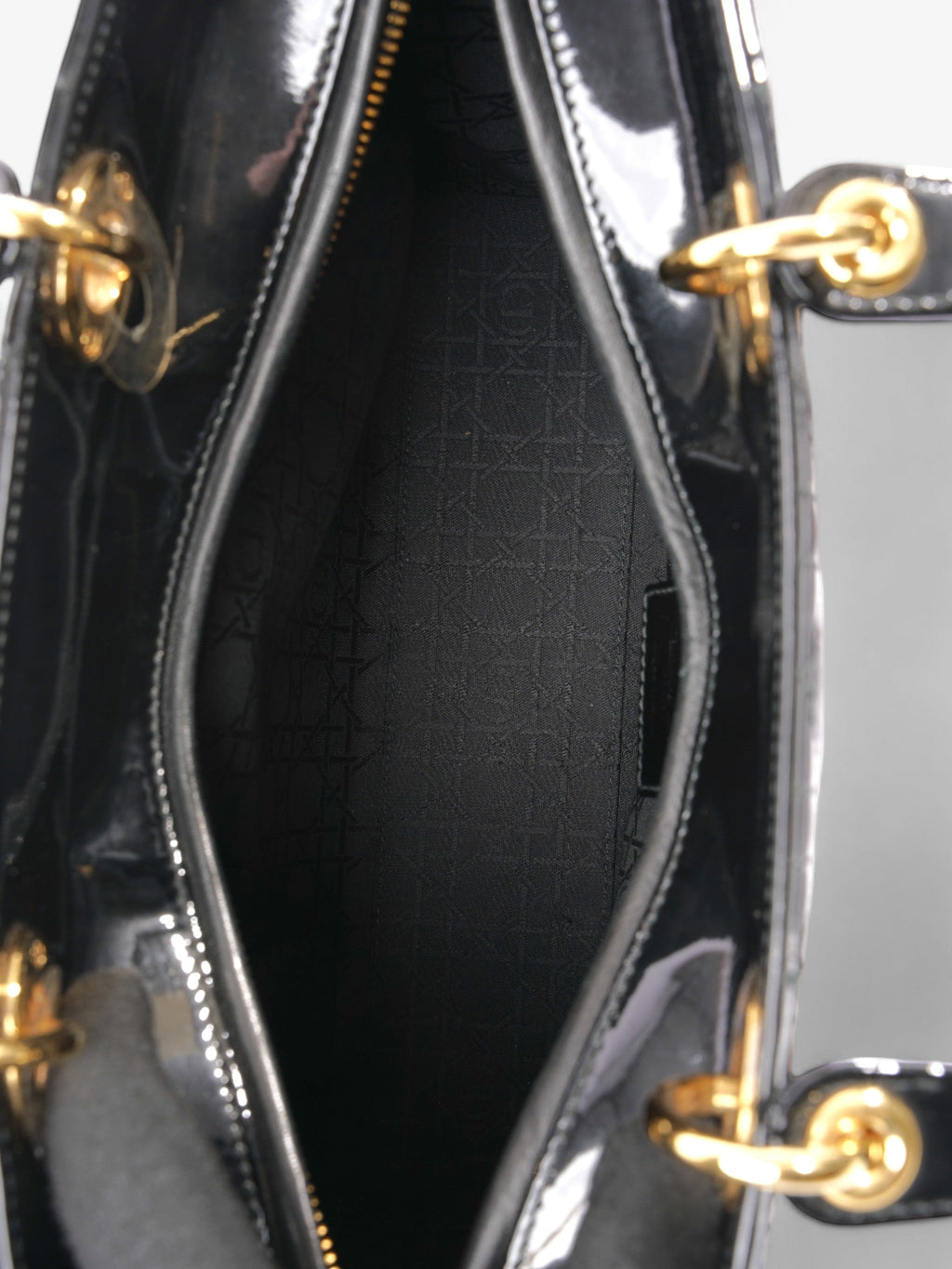 Christian Dior Lady Dior Black Patent Leather Large