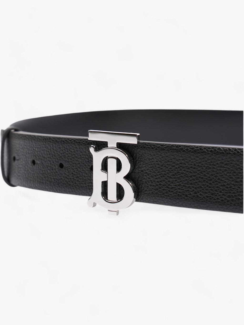 Burberry Monogram TB Belt Black / Silver Leather 110cm / 44"