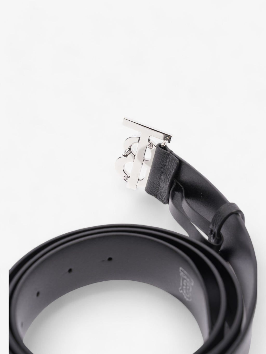Burberry Monogram TB Belt Black / Silver Leather 110cm / 44"