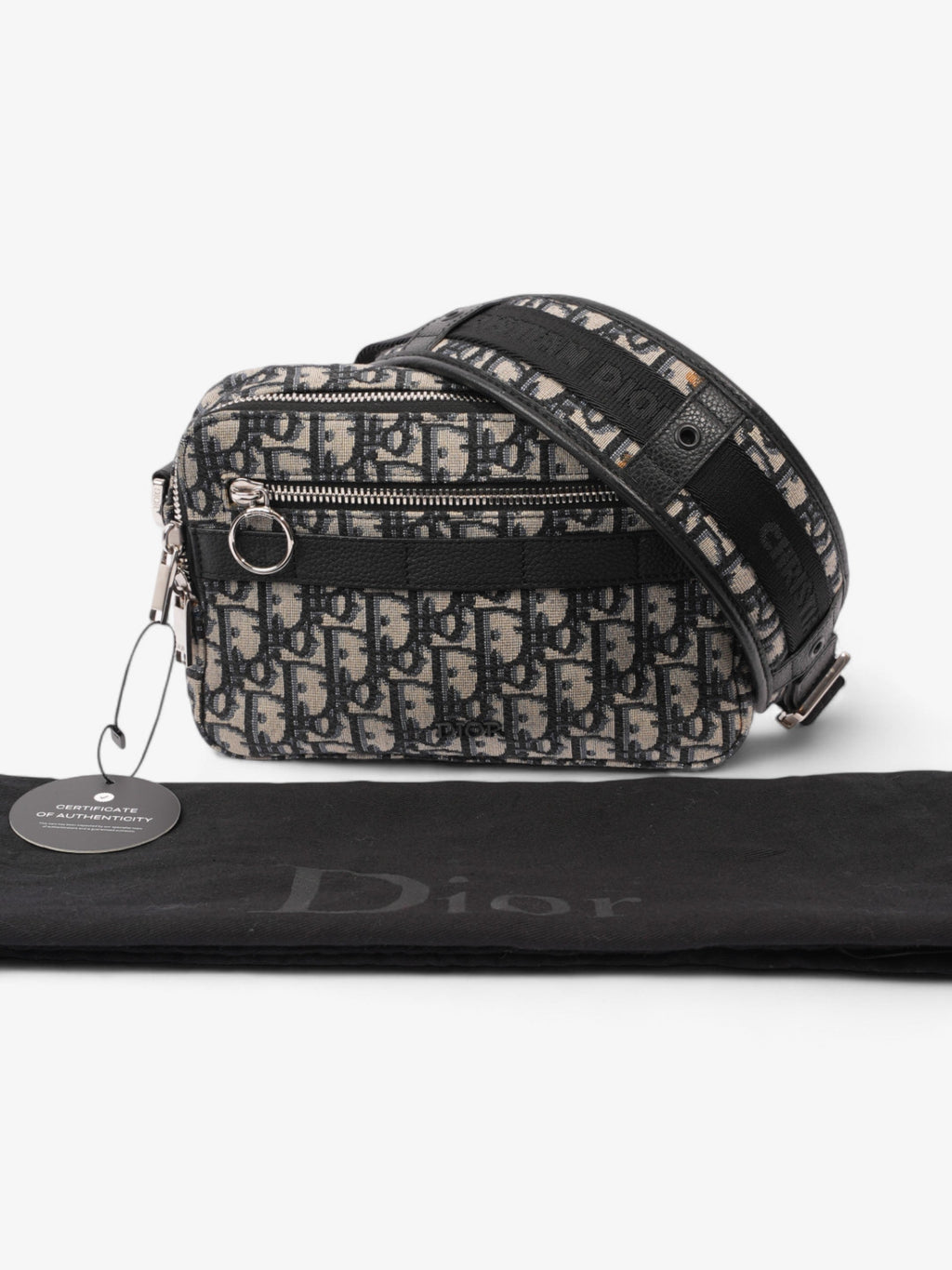 Christian Dior Safari Bag with Strap Black Oblique / Beige Cotton
