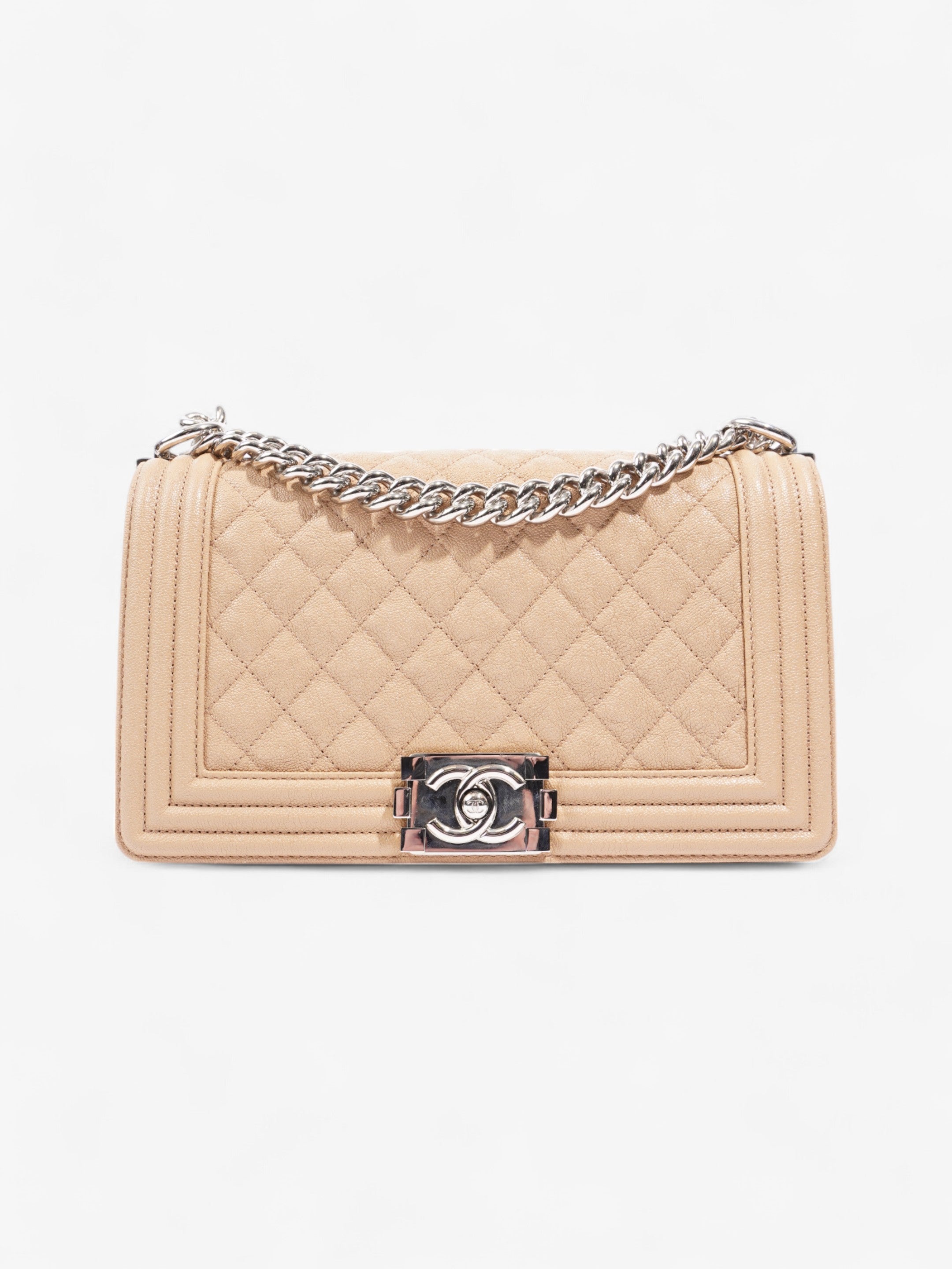 Chanel Boy Bag Beige Caviar Leather Medium