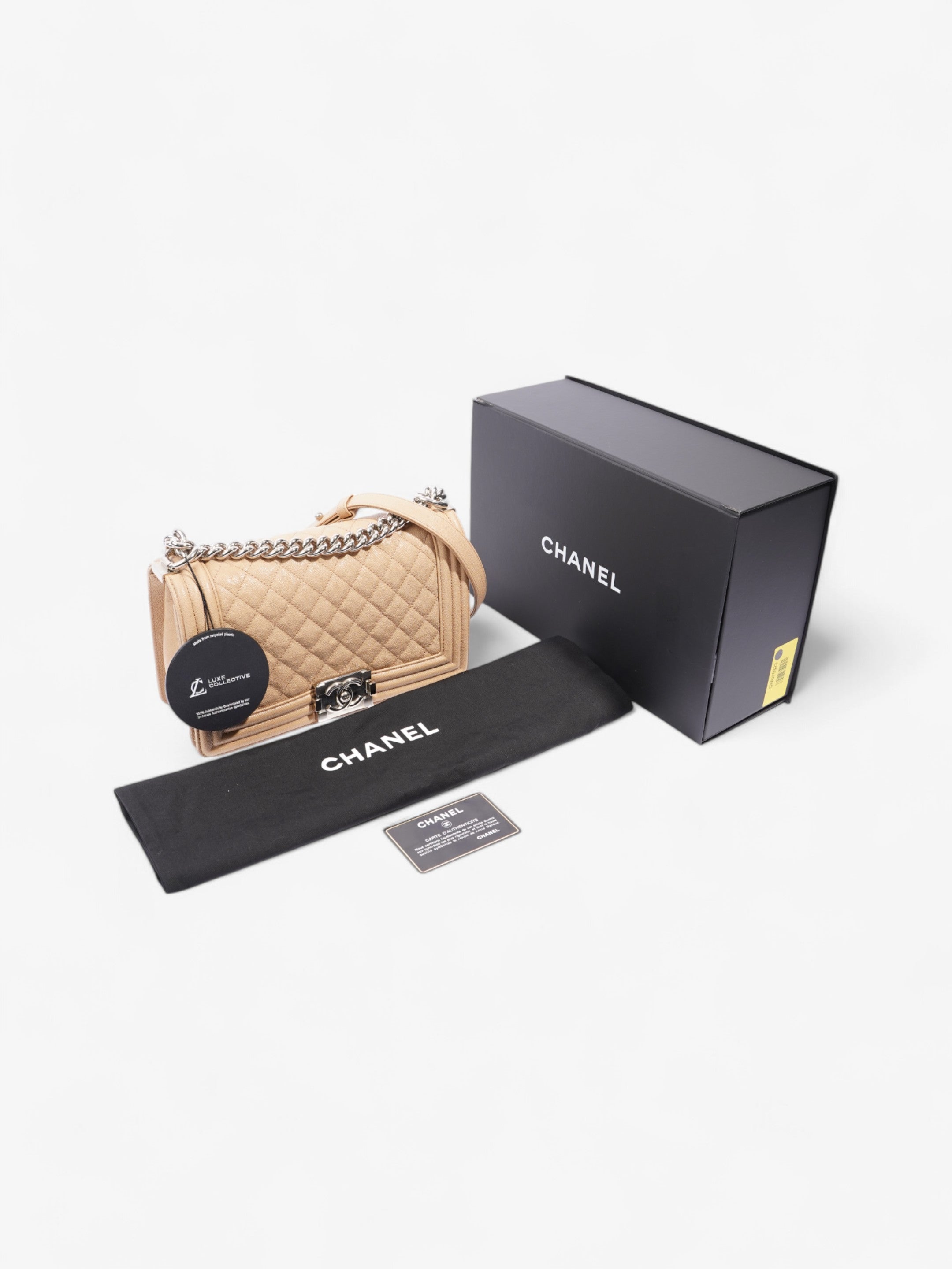 Chanel Boy Bag Beige Caviar Leather Medium