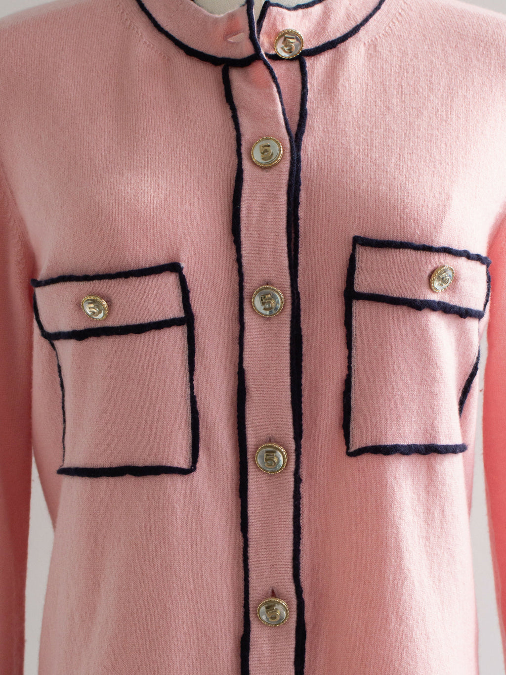 Chanel S/S 2021 Pink Cashmere Navy CC N5 21P 21S igan