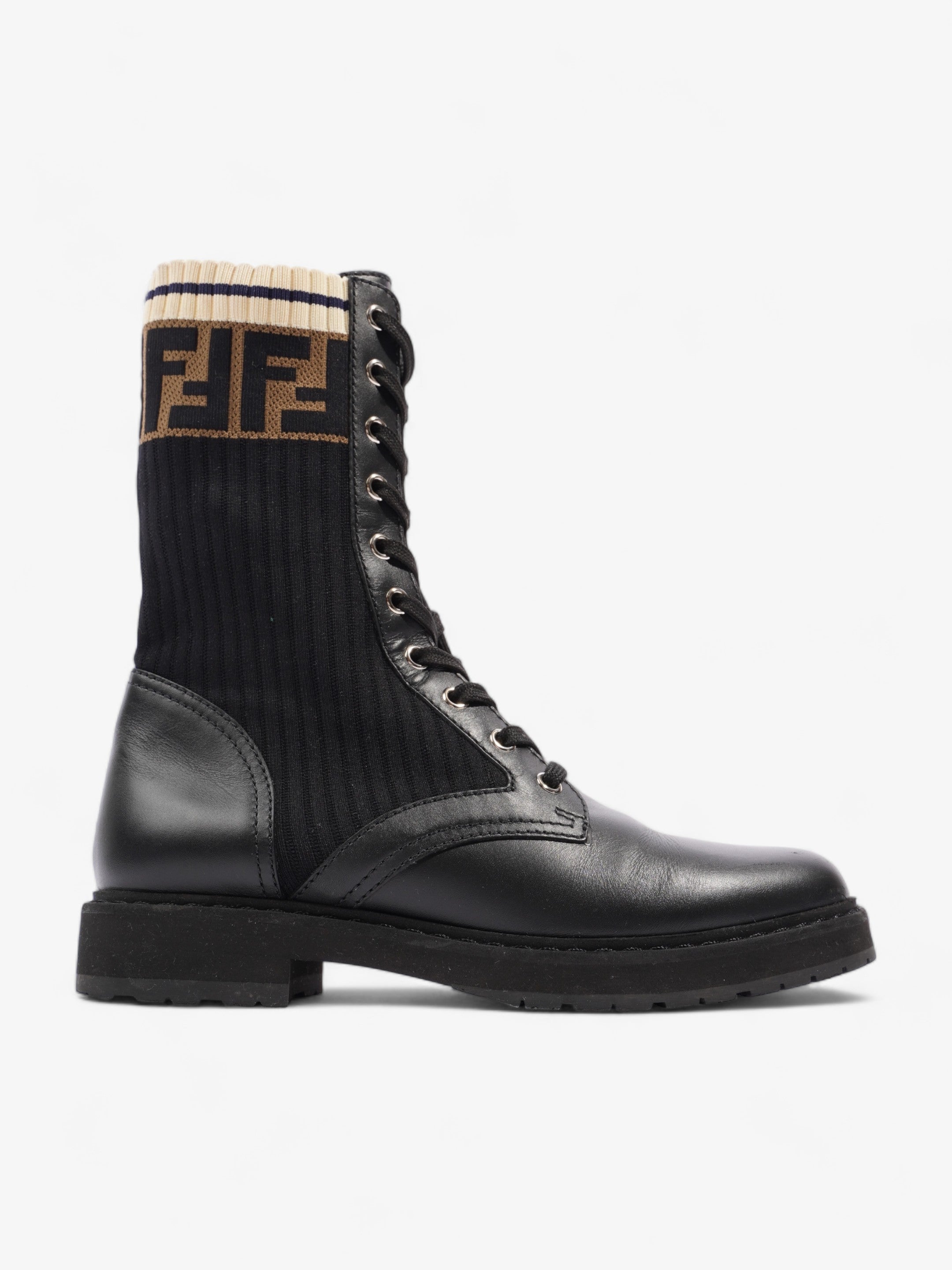 Fendi Rockoko Boots Black / Beige Leather EU 37.5 UK 4.5