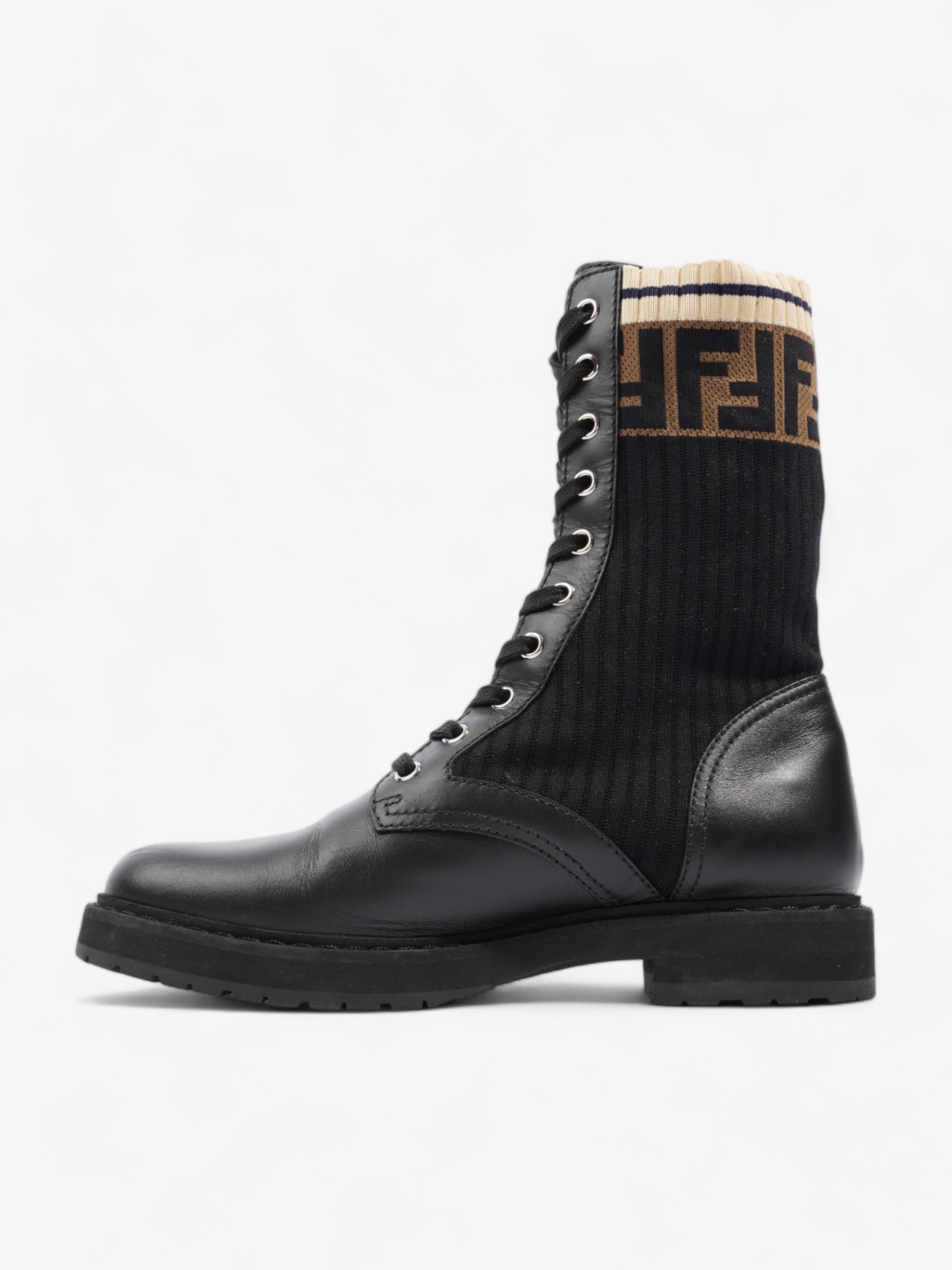 Fendi Rockoko Boots Black / Beige Leather EU 37.5 UK 4.5