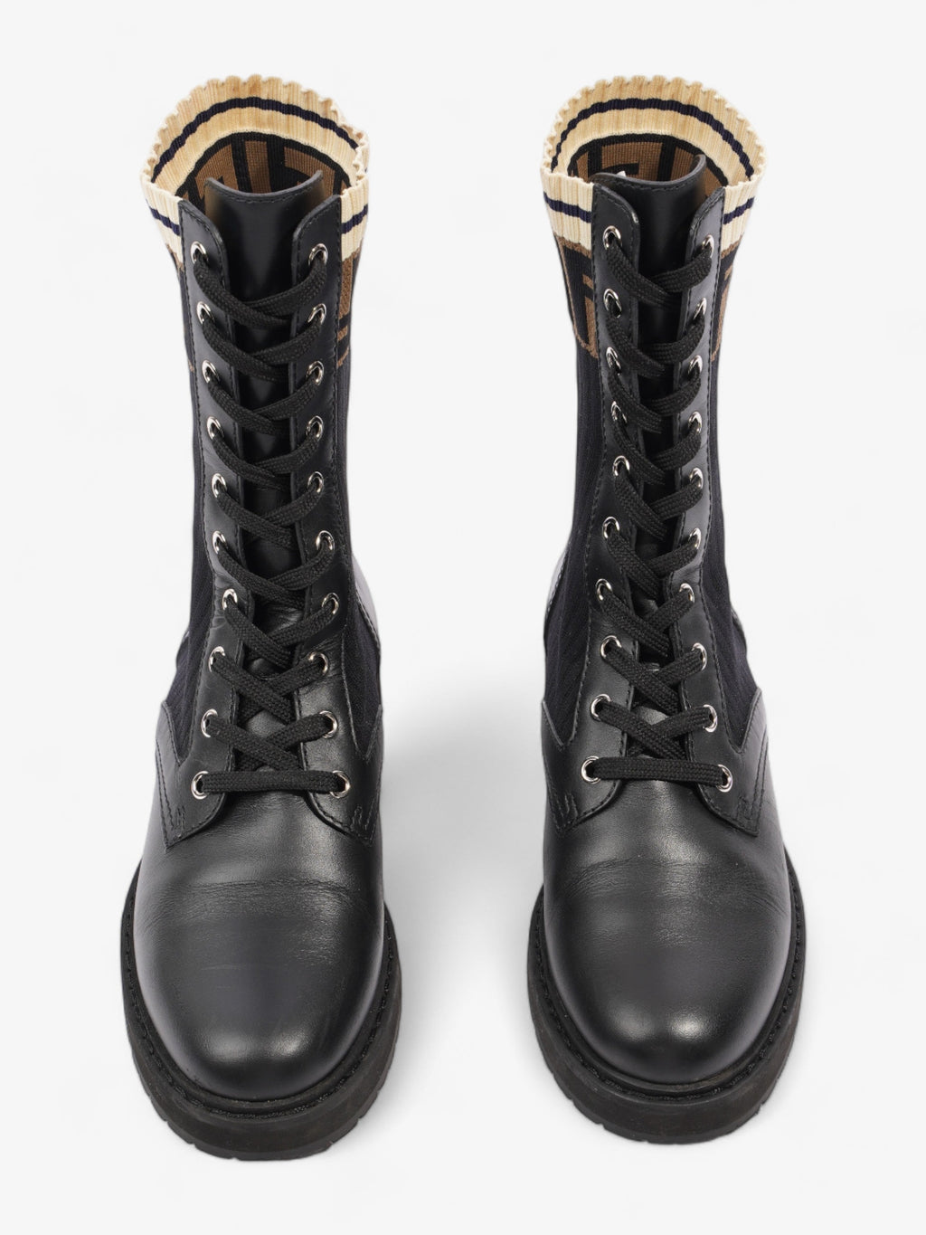 Fendi Rockoko Boots Black / Beige Leather EU 37.5 UK 4.5