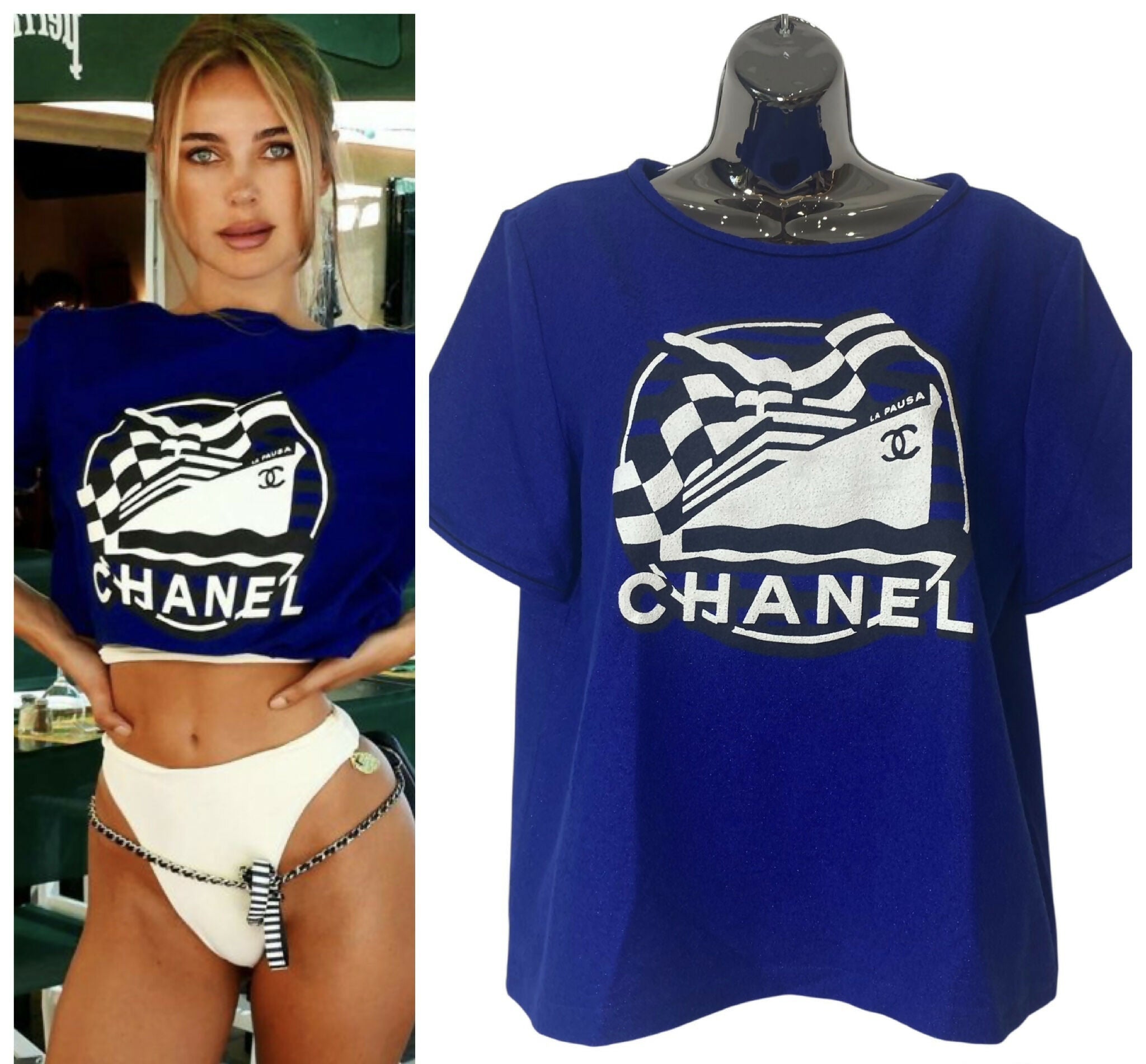 Chanel 19C La Pausa Runway Blue Blouse Top Shirt FR 42