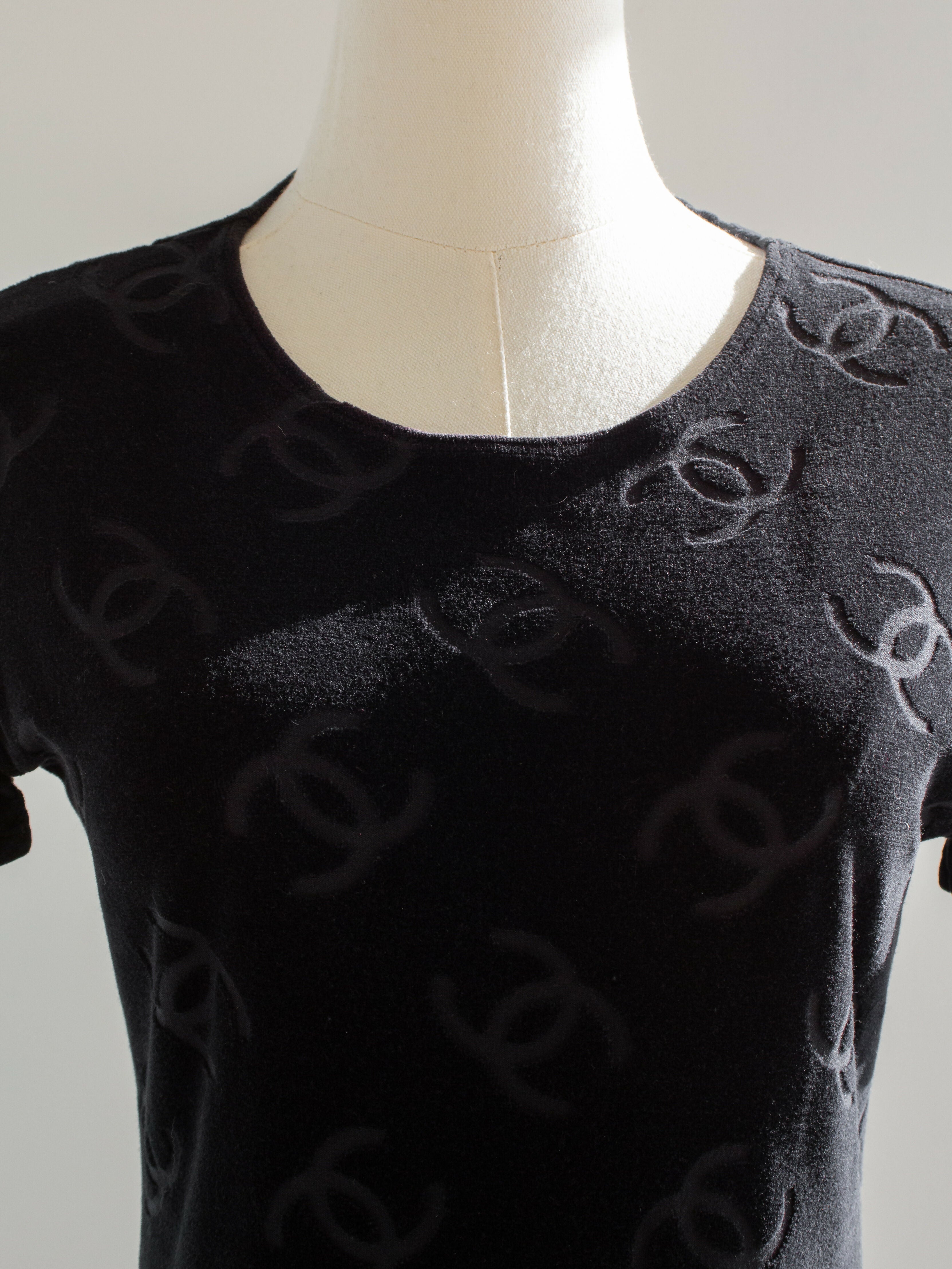 Chanel Vintage S/S1996 Black CC Logo Velour 96P LBD Mini Dress
