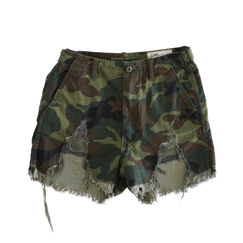 R13 Camo Distressed 'Camp' Shorts - Women Size 26