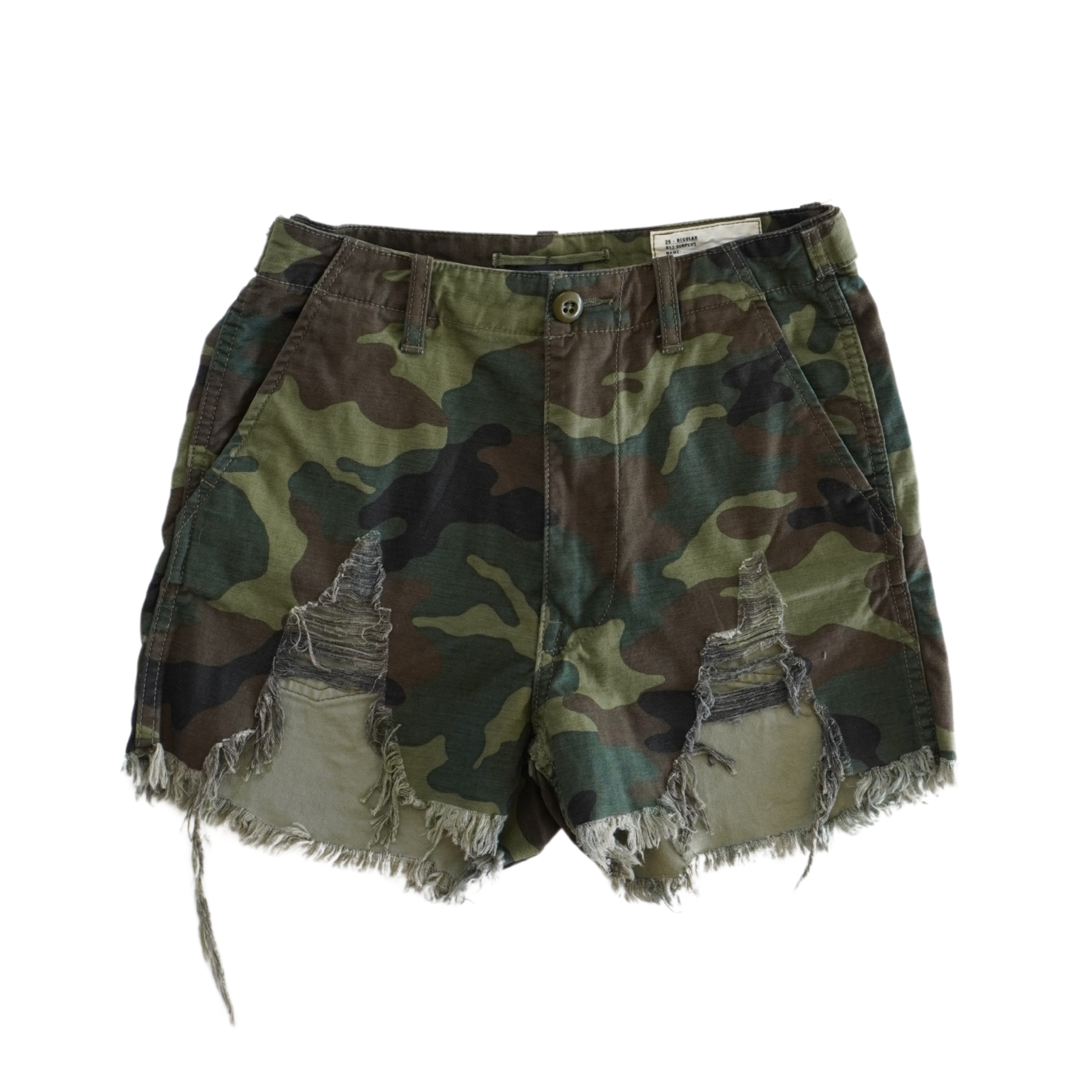 R13 Camo Distressed 'Camp' Shorts - Women Size 26