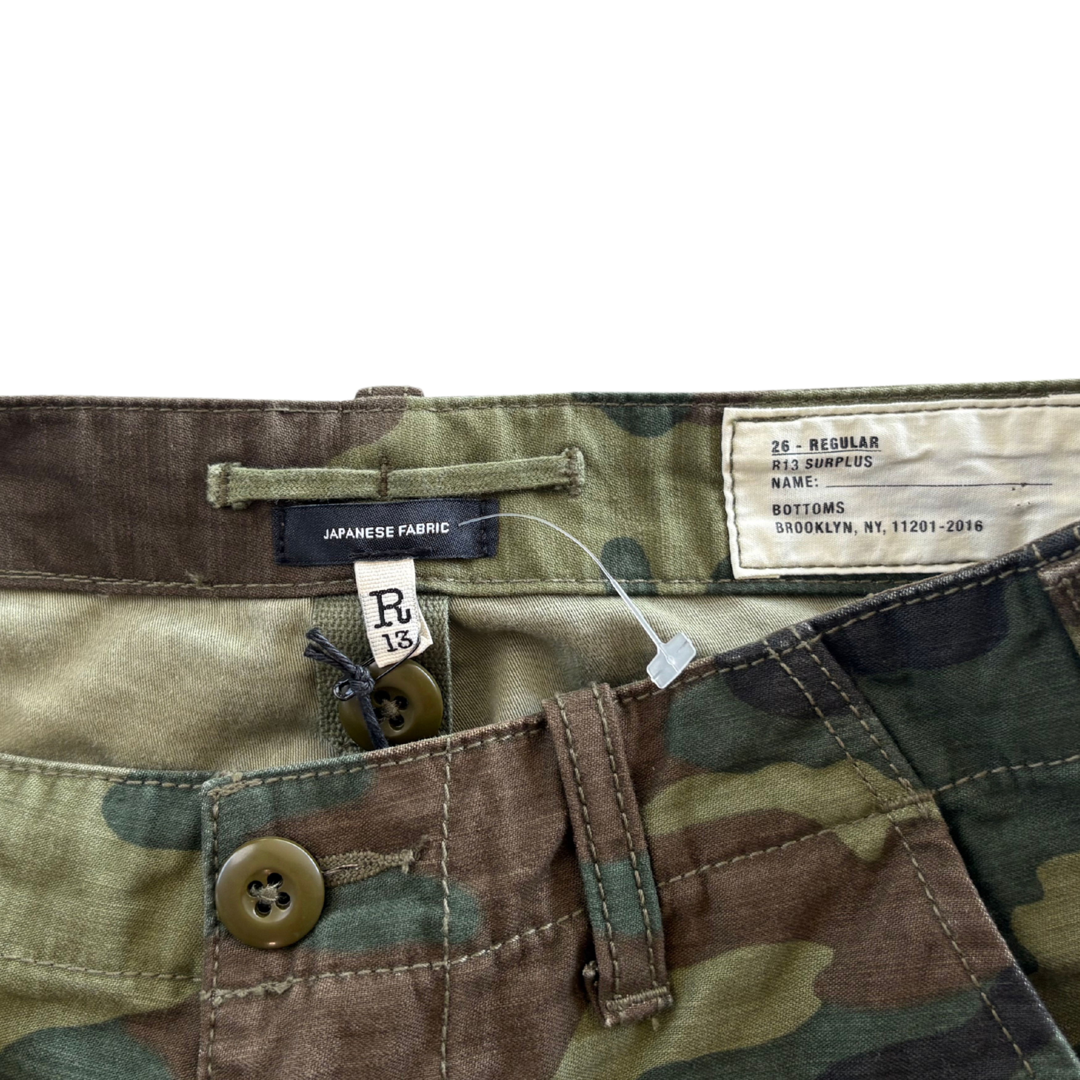 R13 Camo Distressed 'Camp' Shorts - Women Size 26