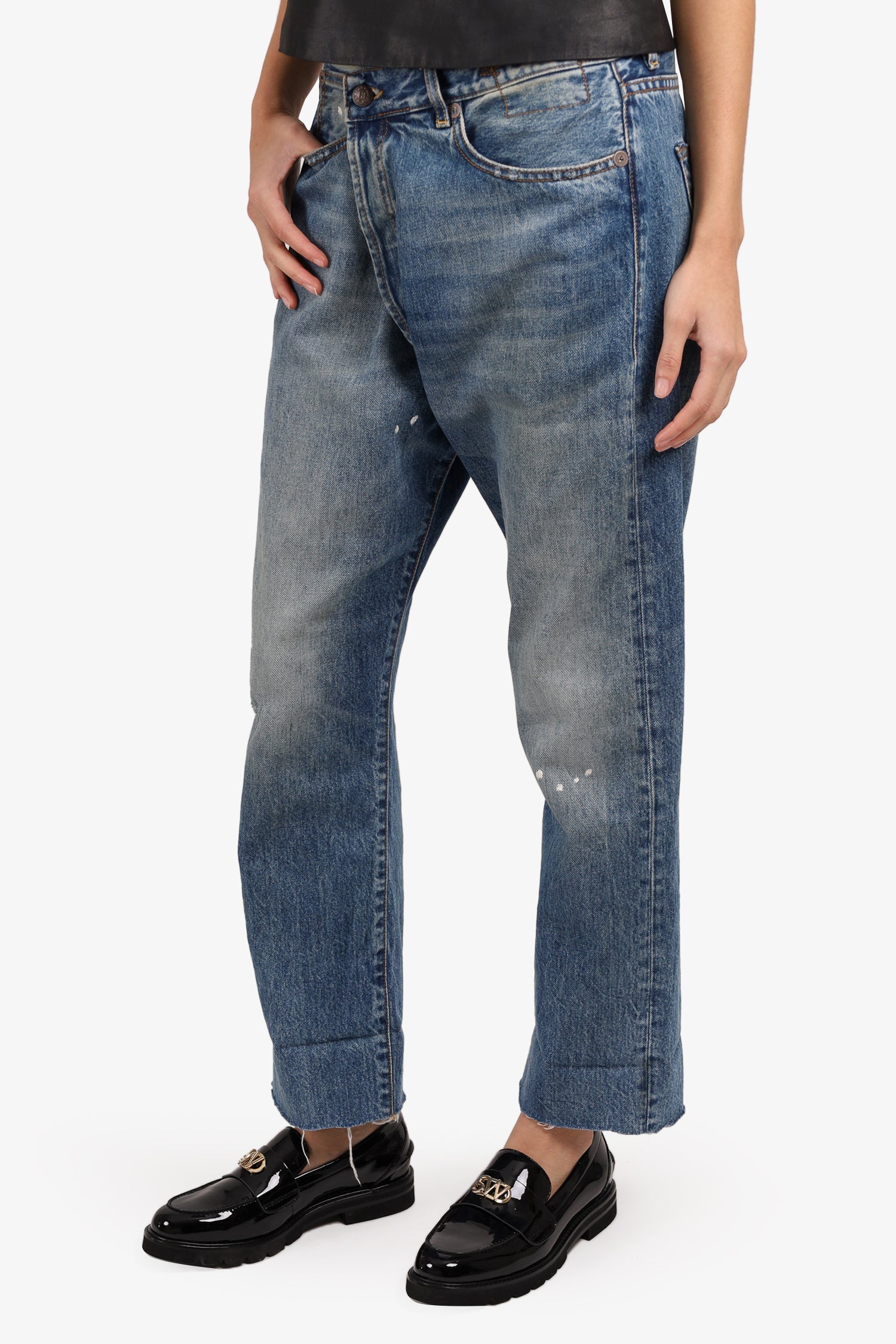 R13 Blue Medium Wash Straight Leg Jeans Size 25